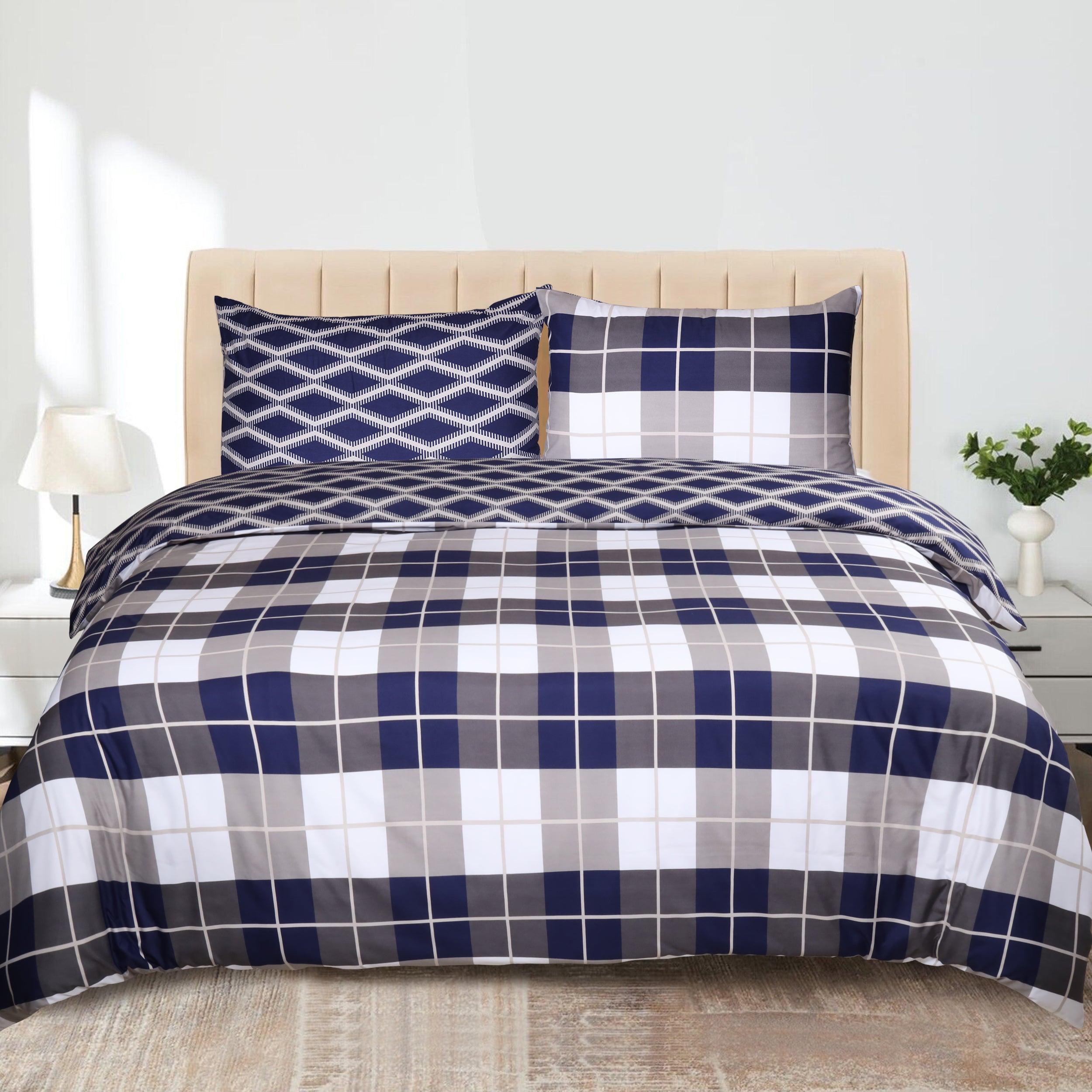 Navy Check Duvet Cover Set