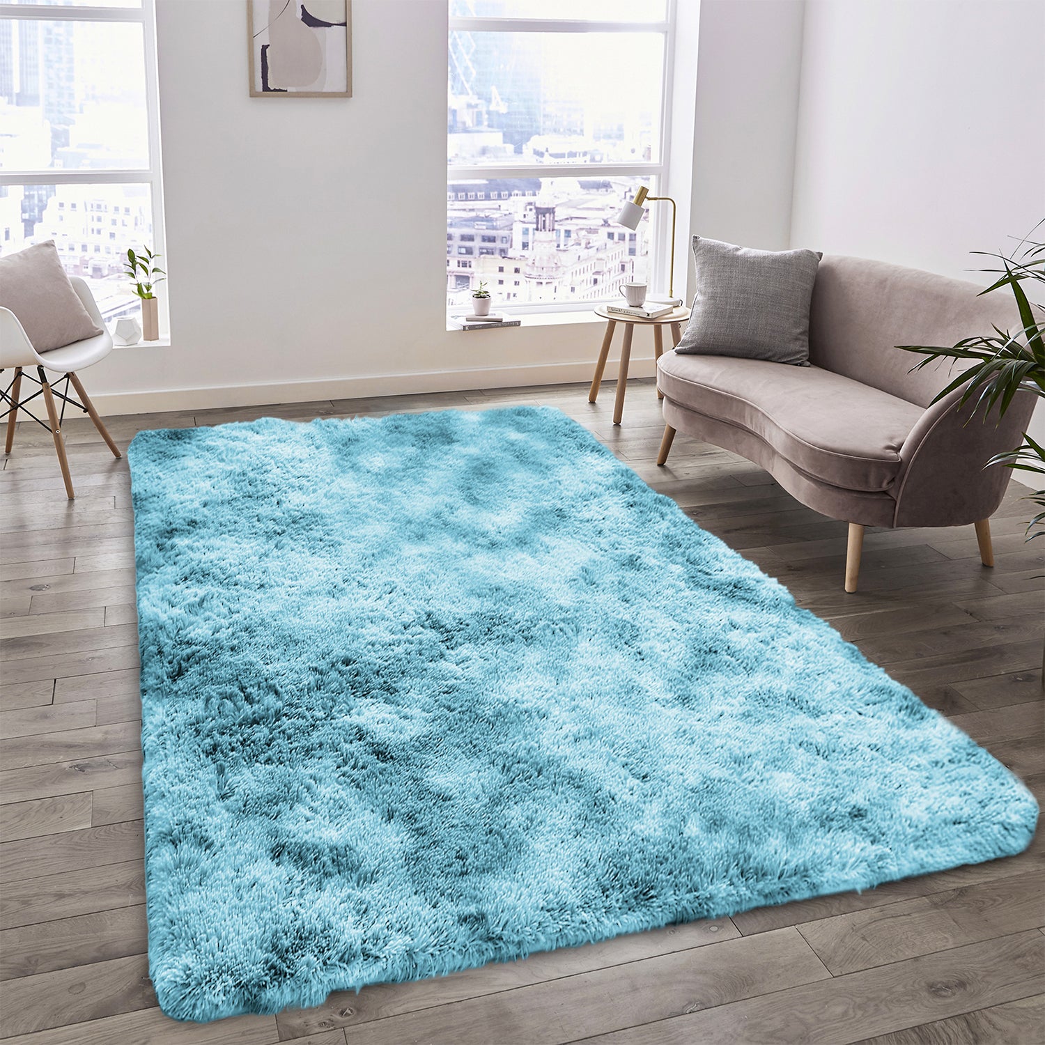 Large Shaggy Rug Soft Deep Pile Tie Dye Teal