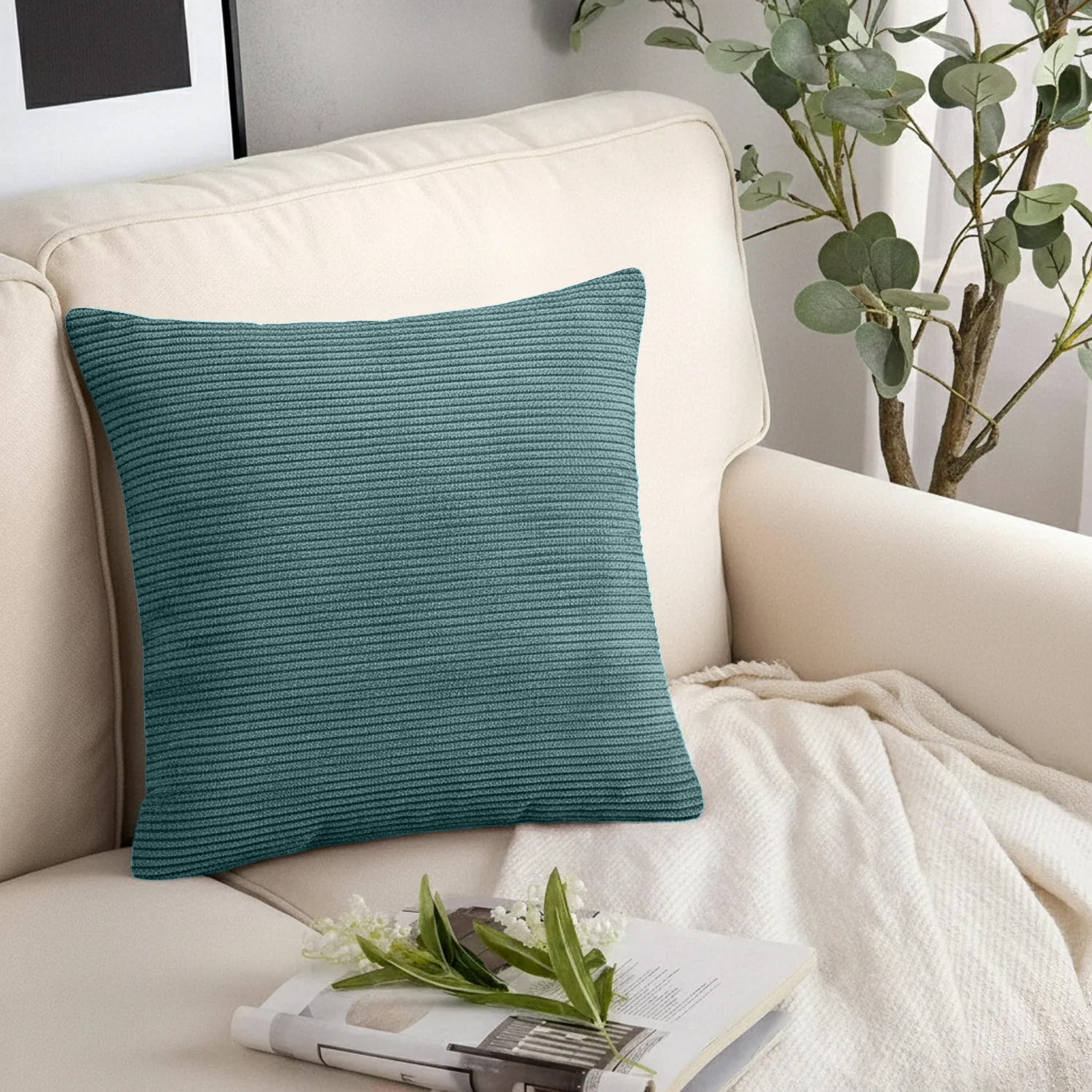 Velvet Corduroy Teal Cushions Cover