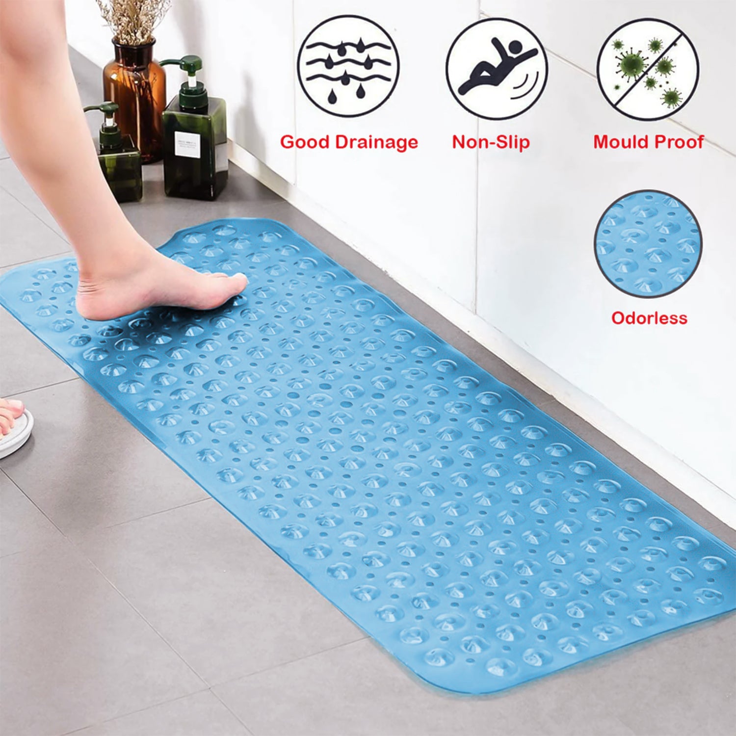 Non Slippery Bath Mat Light Blue