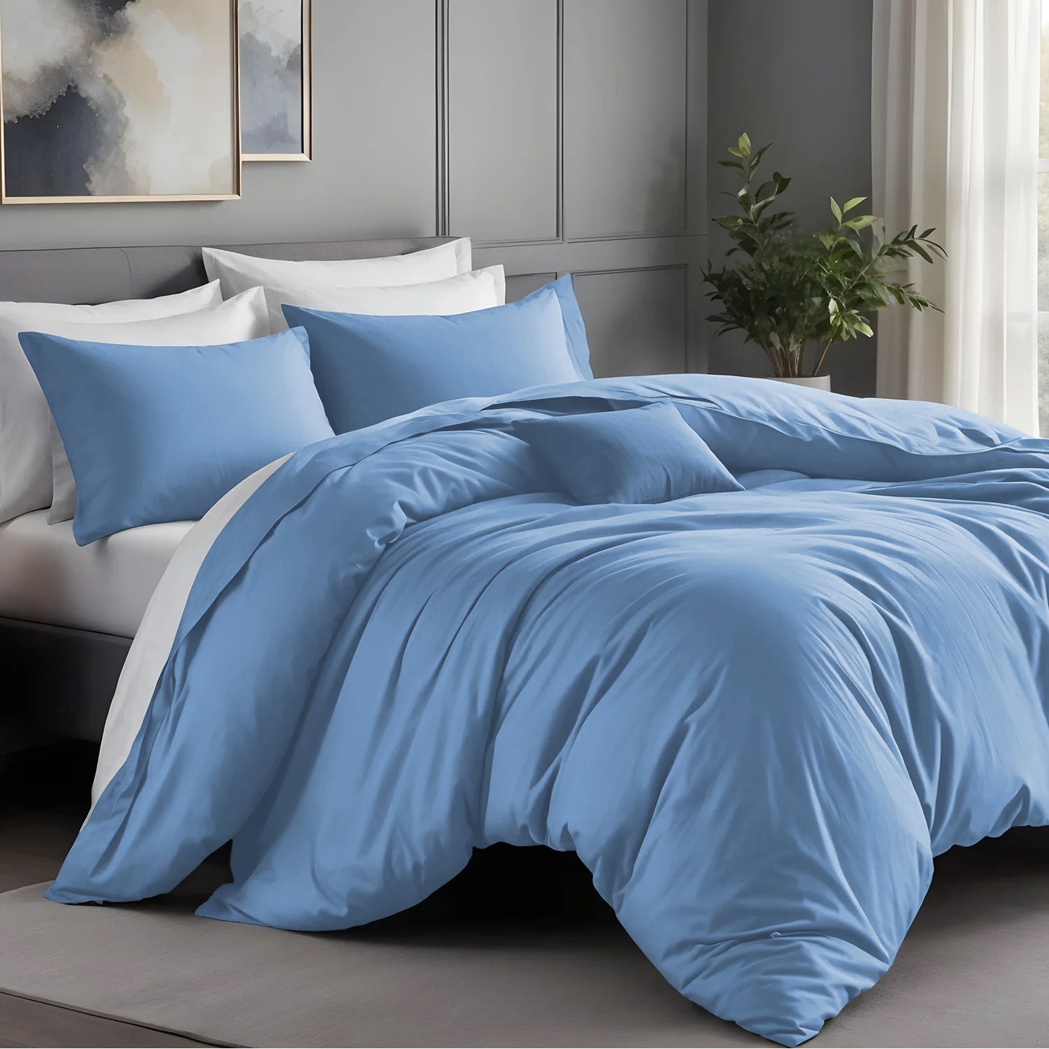 Light Blue Plain Duvet Cover & Pillowcase Set
