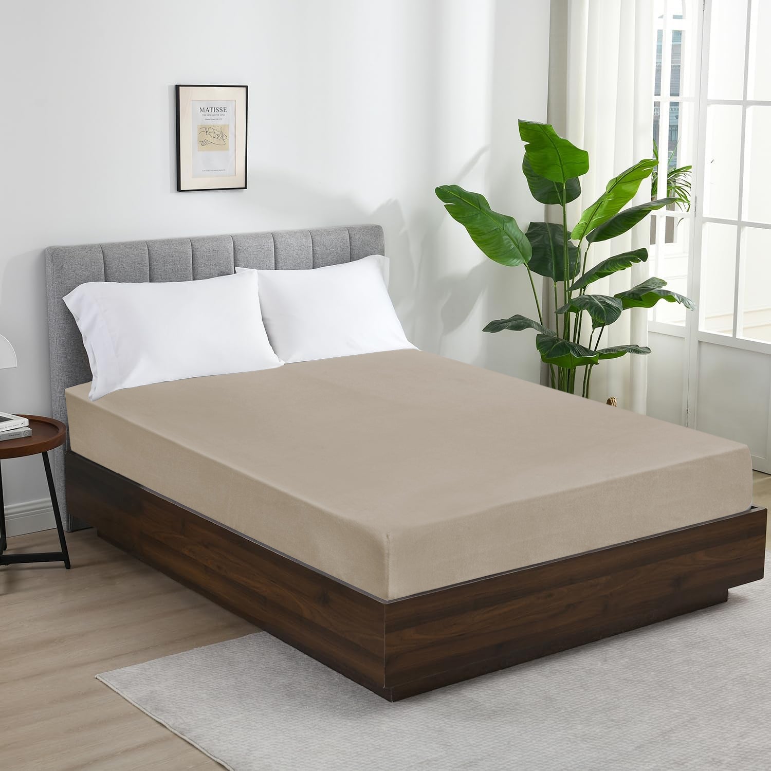 beige Jersey cotton Fitted Sheet