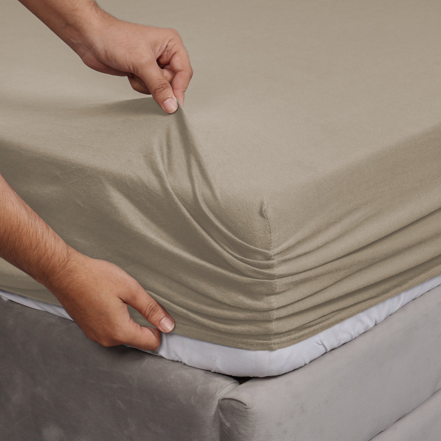 beige Jersey cotton Fitted Sheet
