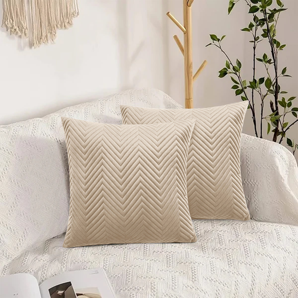 Embossed Velvet Sofa Pillows Cover Pack Of 2 Covers & Filled Cushion