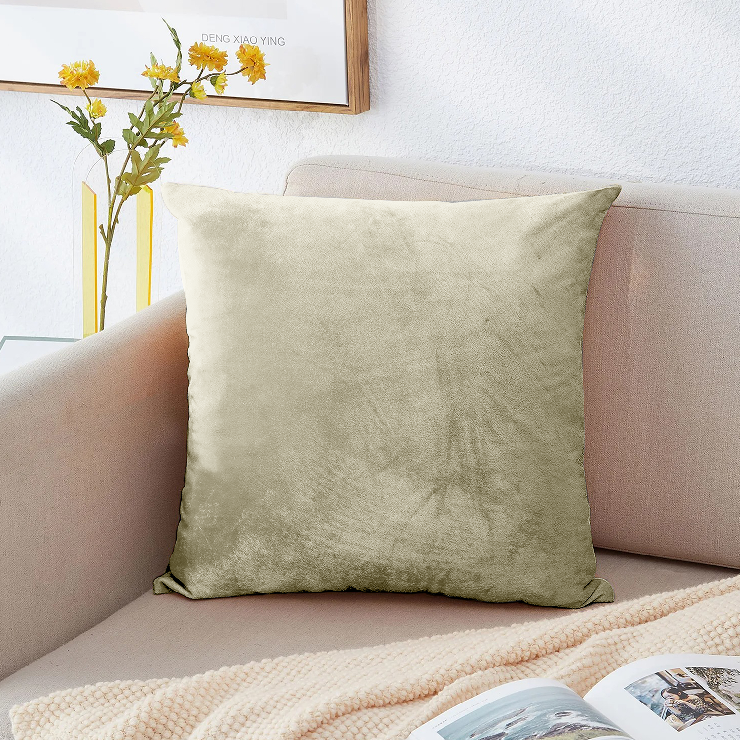 Velvet Beige Cushion Covers