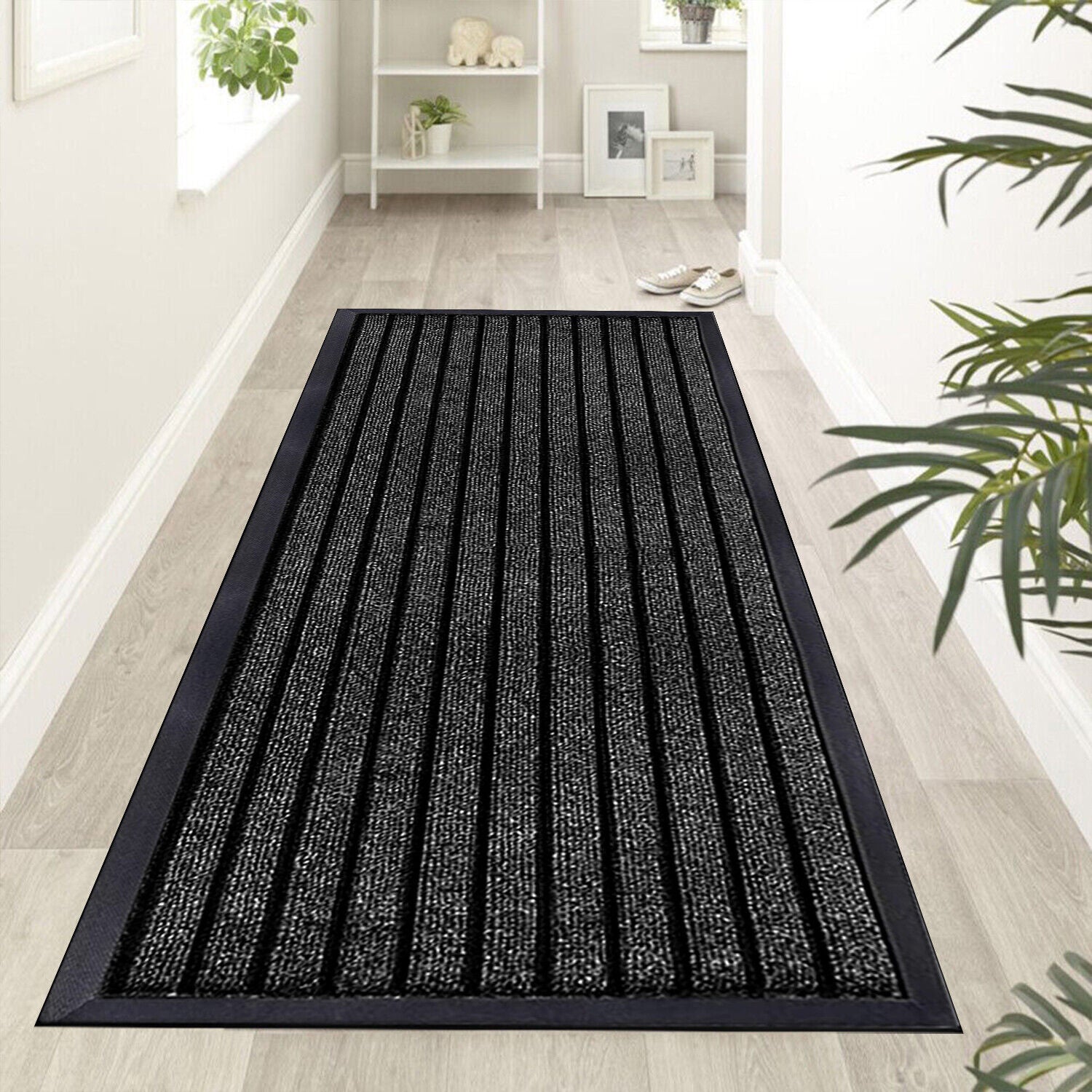 Black Door Mat Non Slip Rubber PVC Dirt Trapper