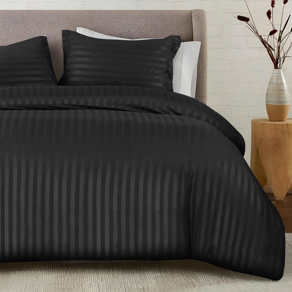 4 Piece Striped Duvet Cover Complete Bedding Set