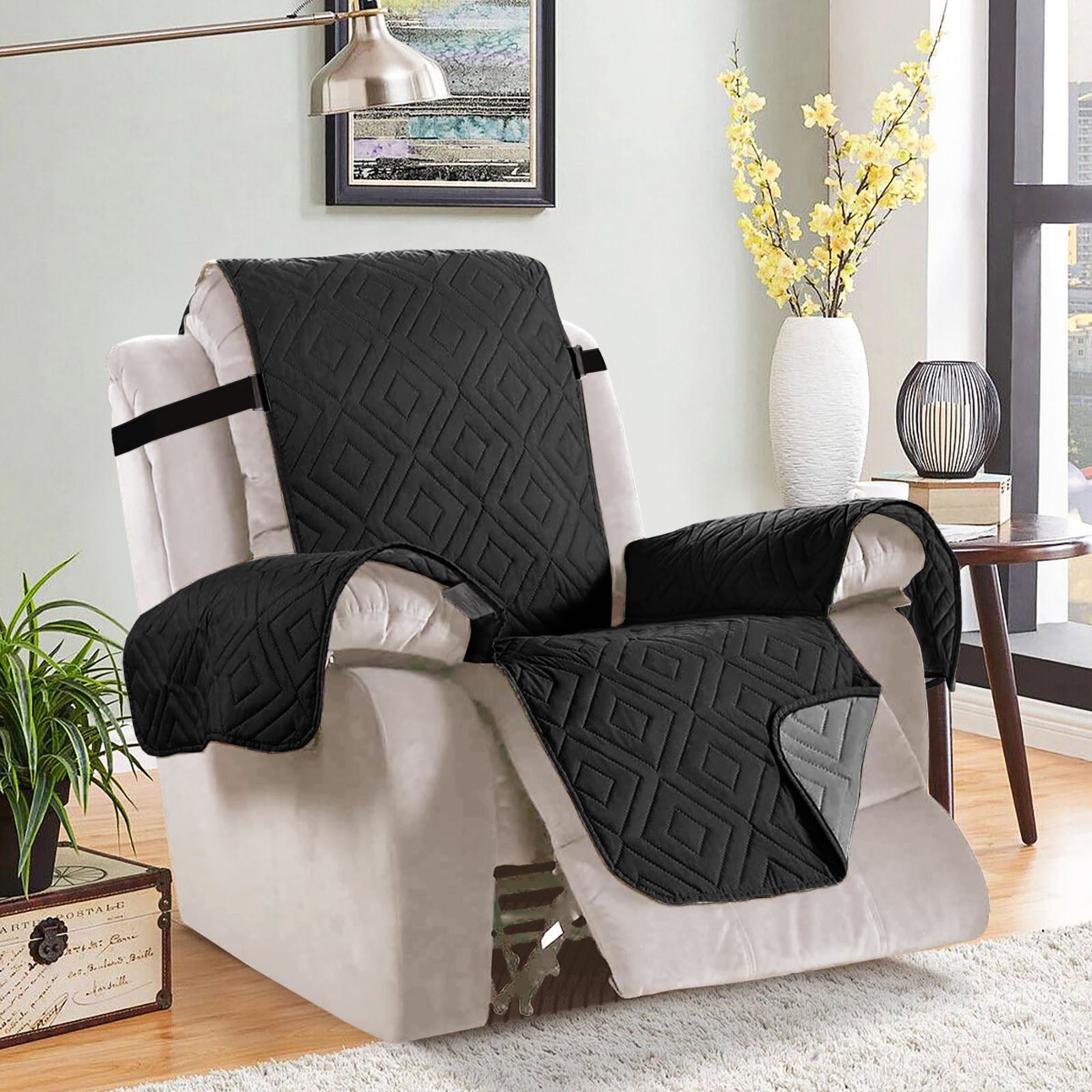 Sofa Cover Non-Slip Waterproof Reversible Black/Dark Grey