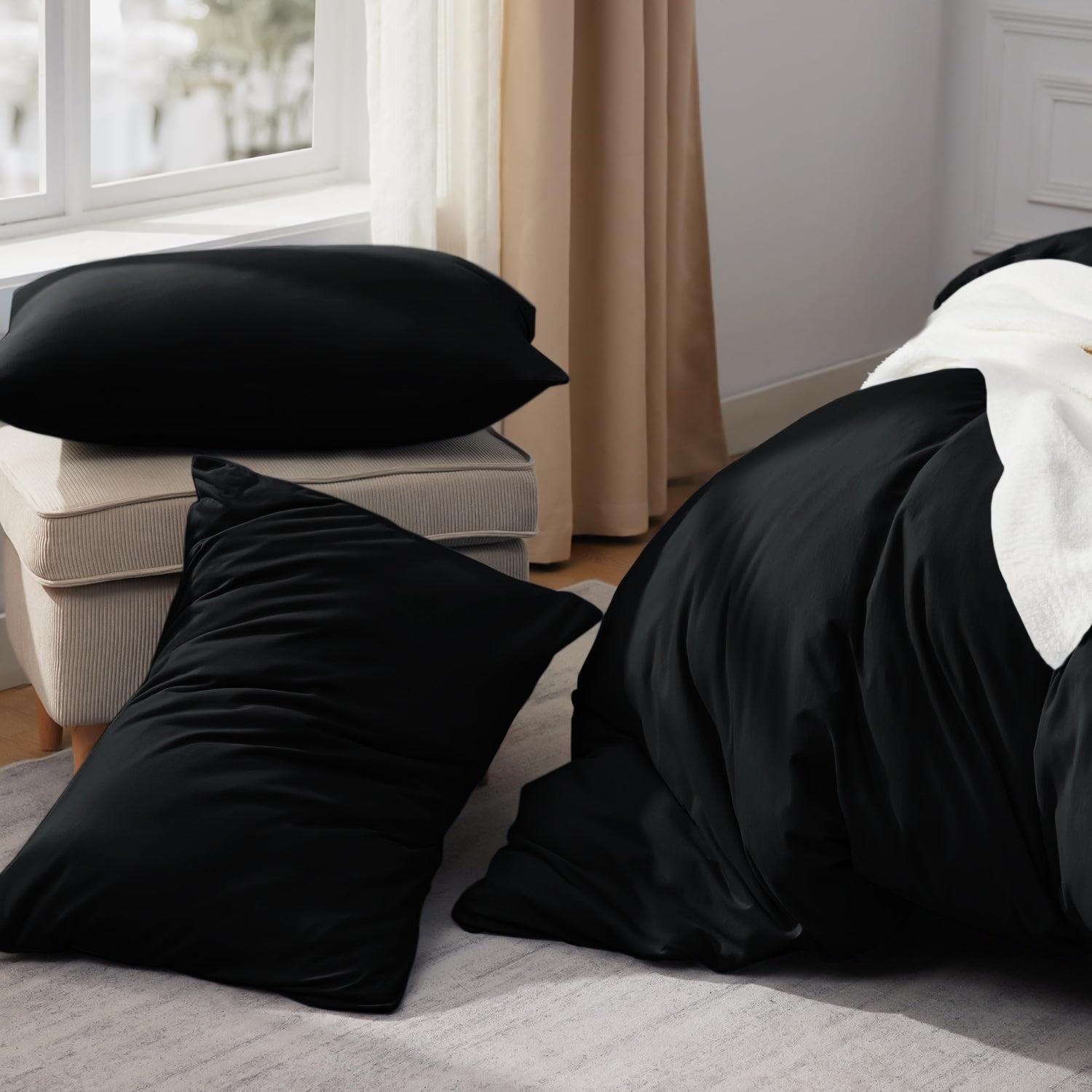 Black Duvet Cover With Pillowcases