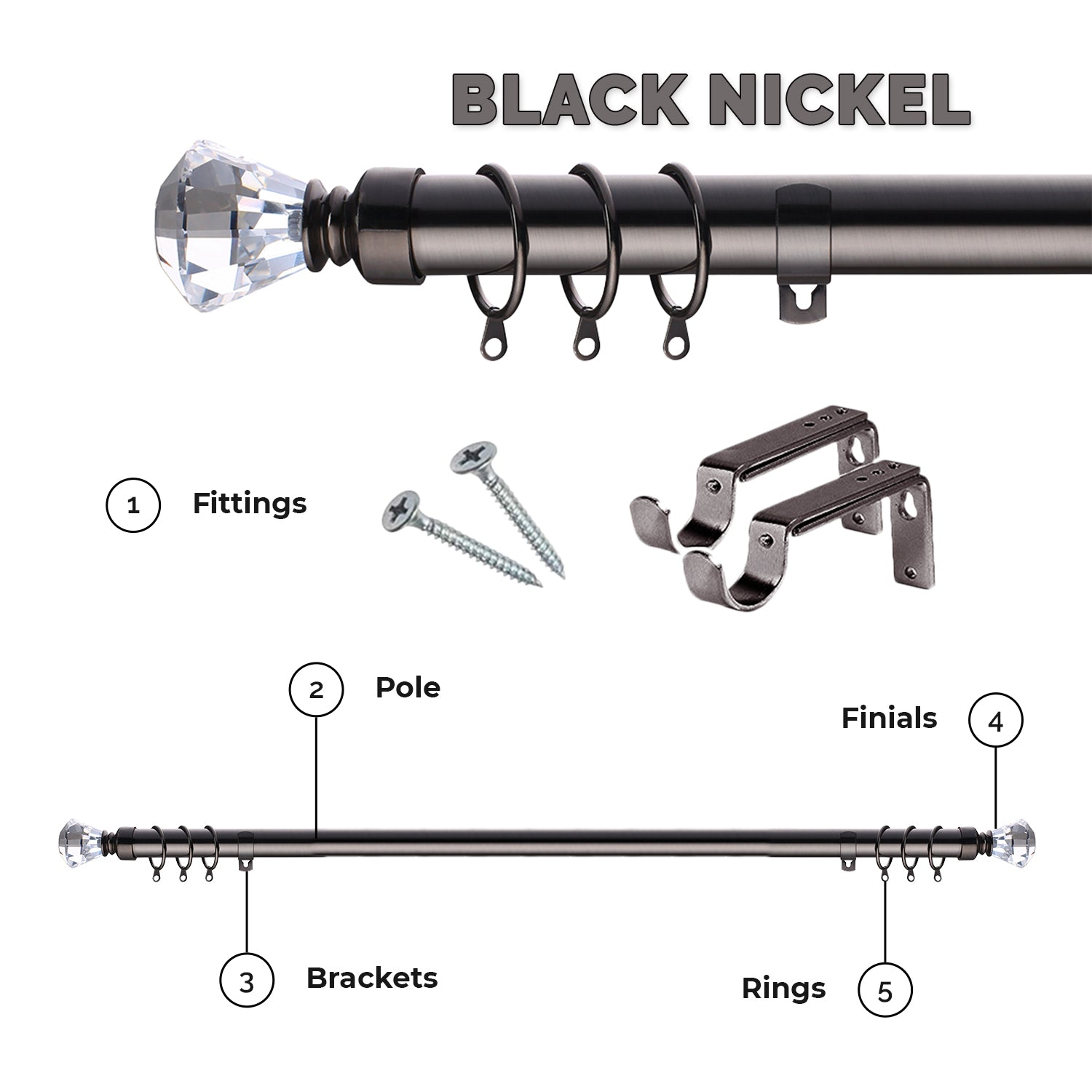 Eyelet Curtain Pole With Sapphire Finials