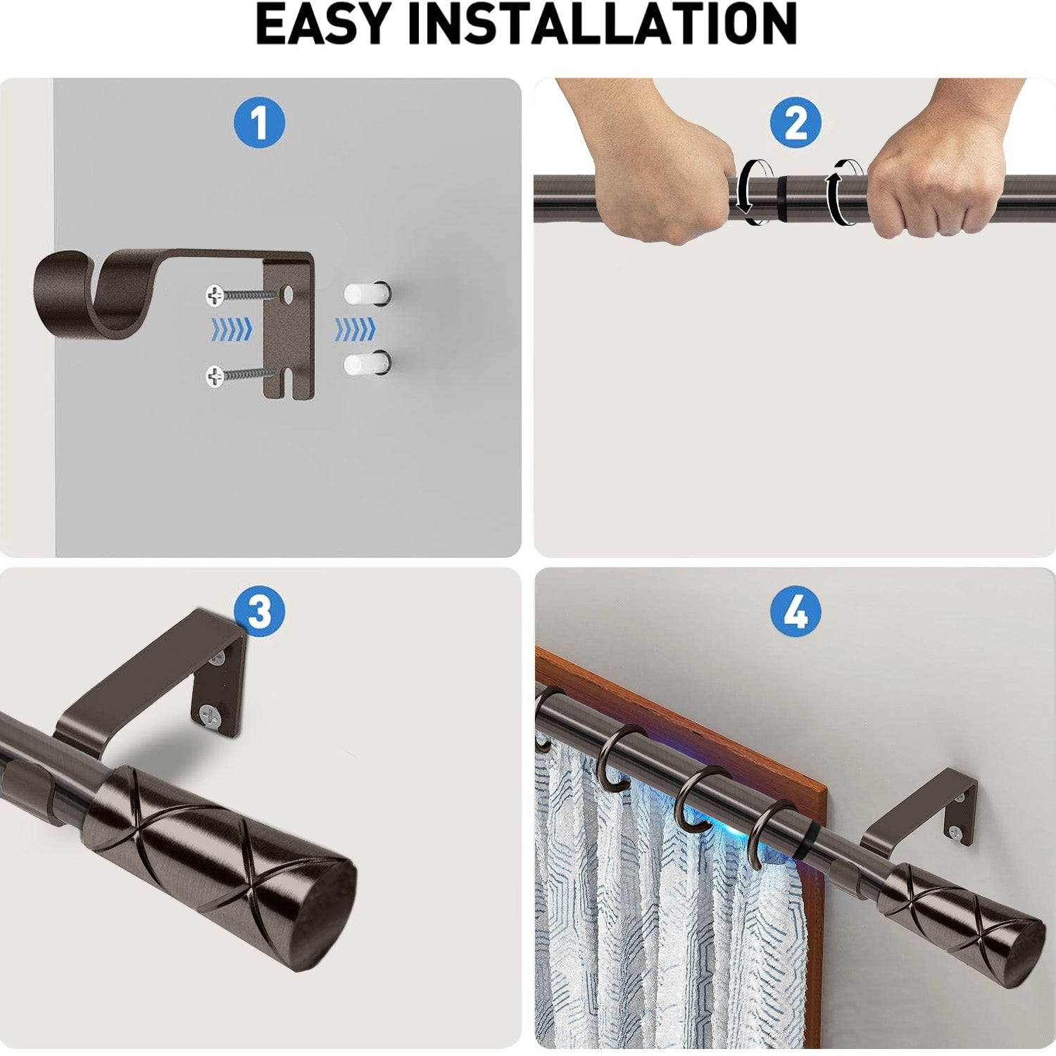 Cylinder Adjustable Curtain Rod for Window and Door
