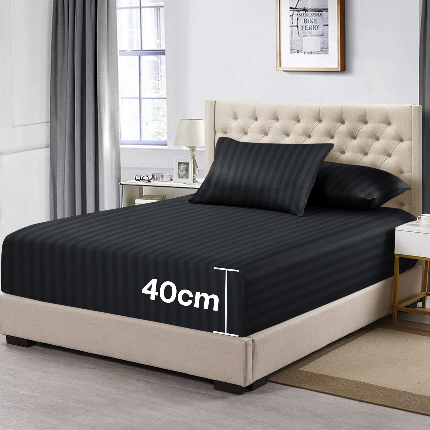 Stripe Extra Deep Fitted Sheets 40CM Imperial Rooms