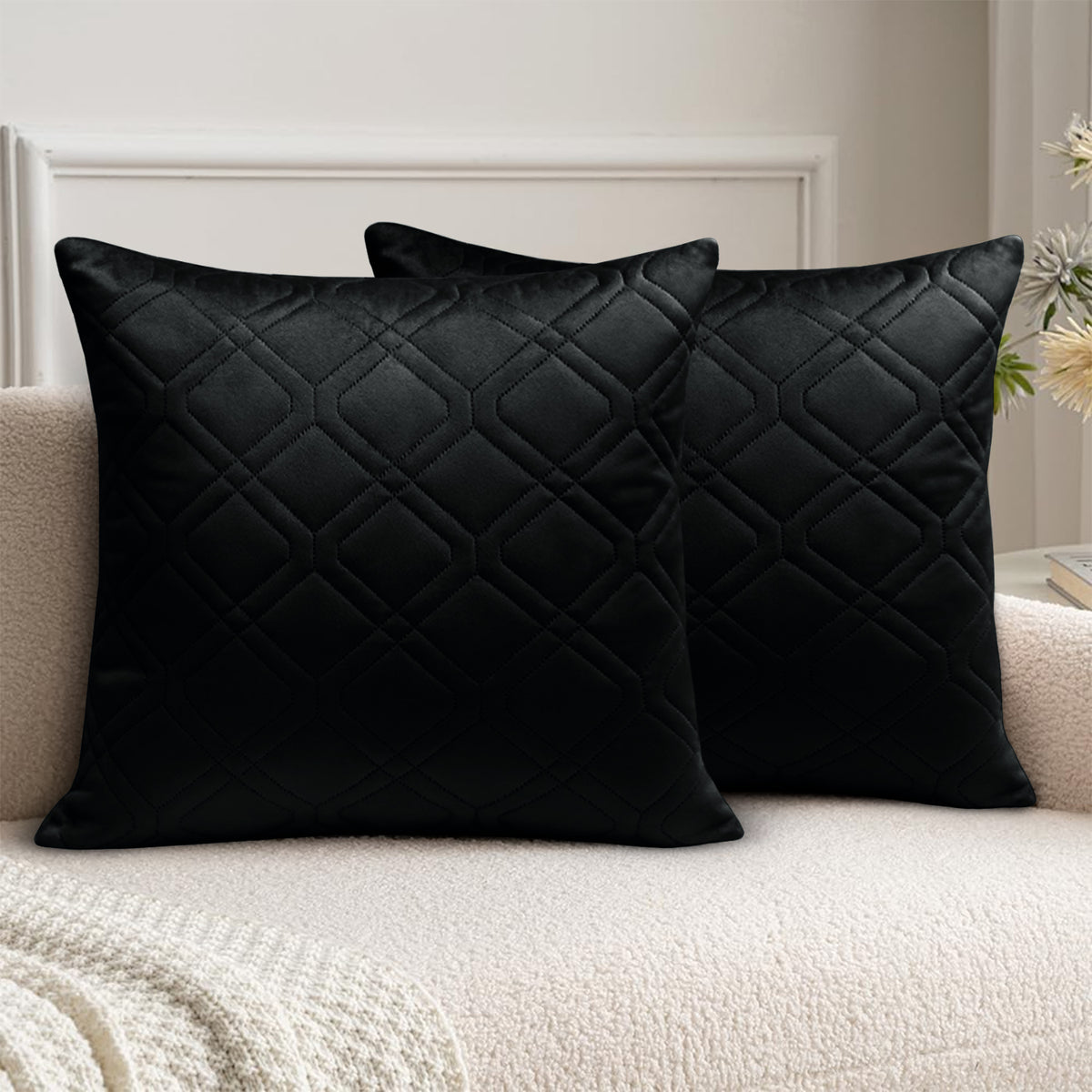 Pack Of 2 Embossed Velvet Cushion Cover Diamond Pattern
