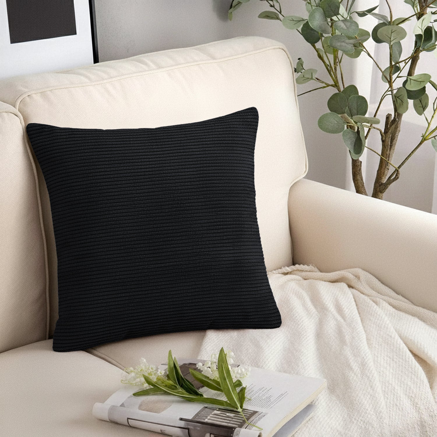 Velvet Corduroy Cushion Covers Black