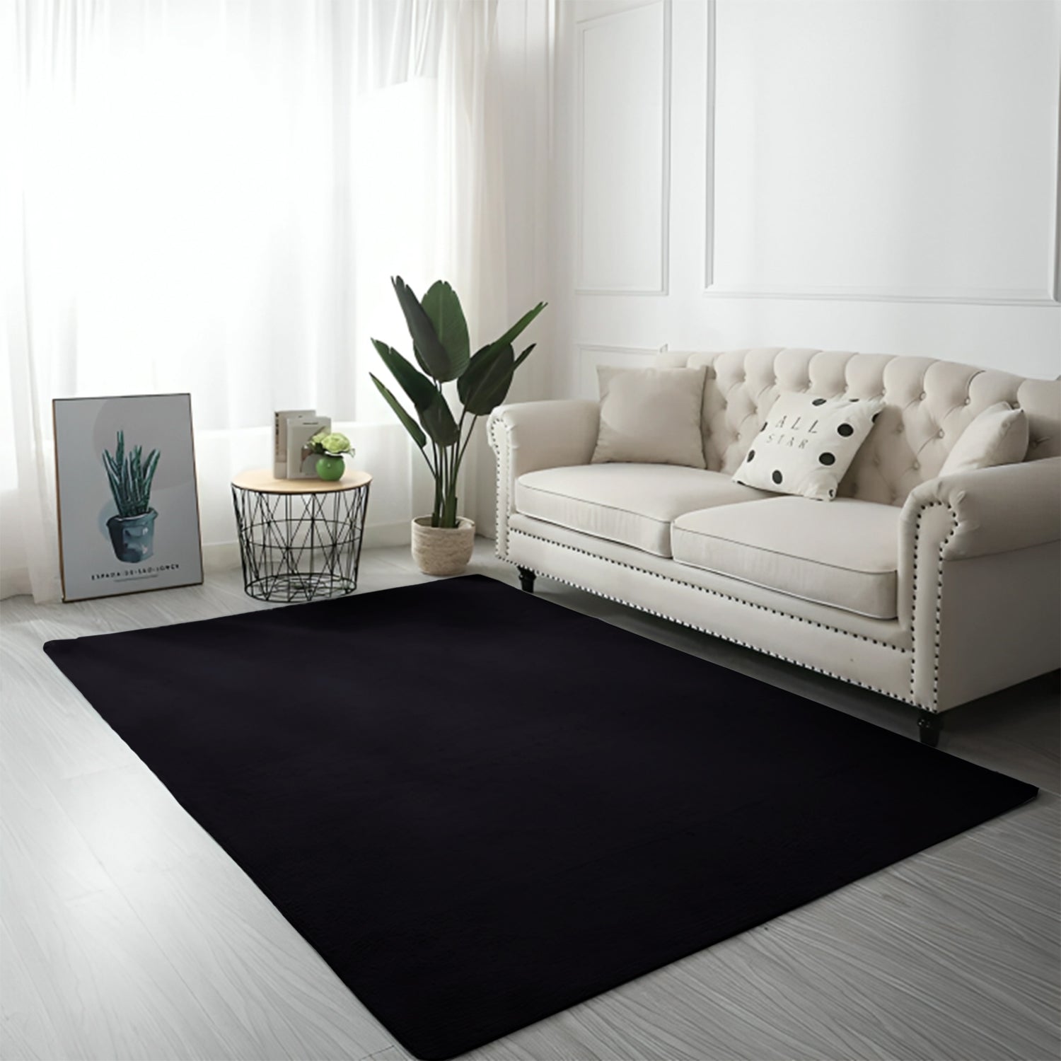 Black Faux Rabbit Fur Rug