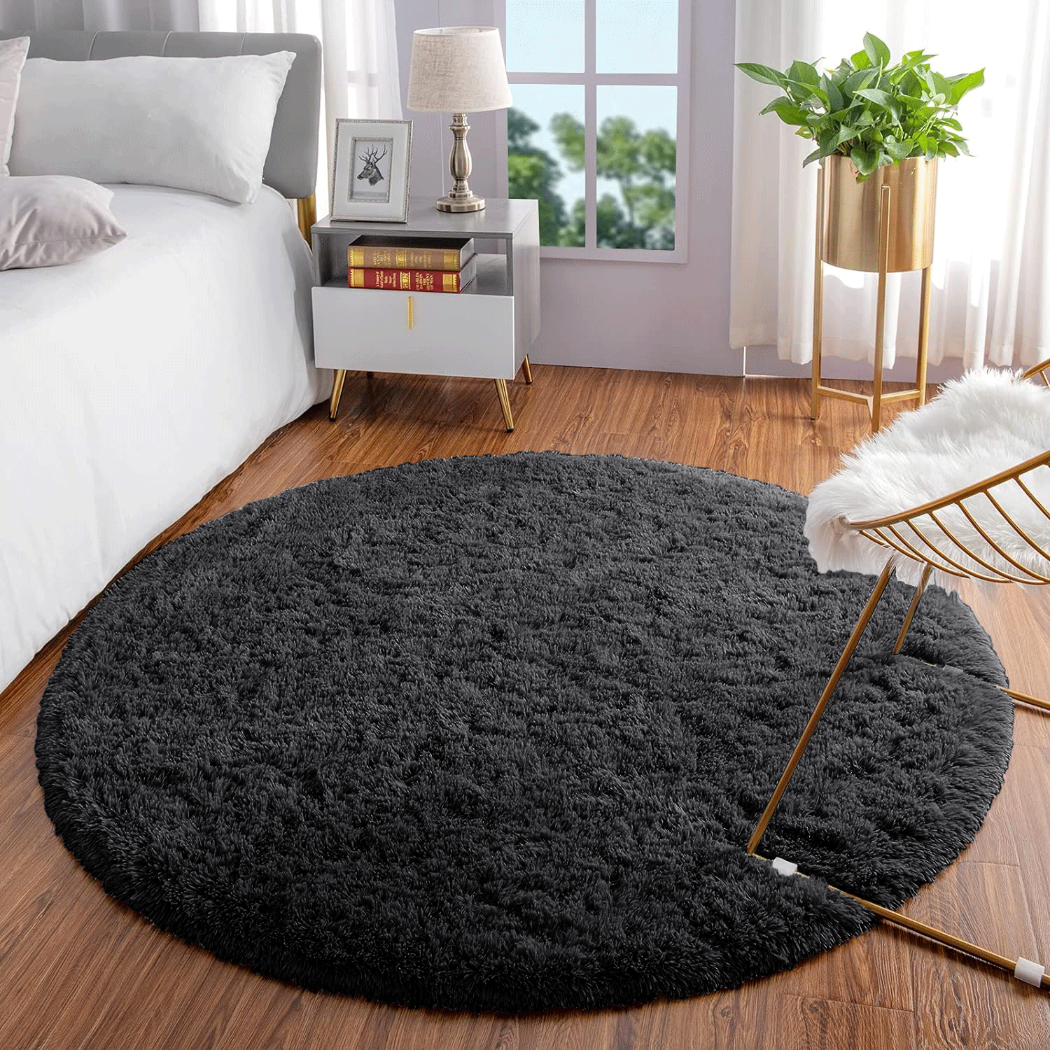 Black Deep Pile Fluffy Shaggy Rug
