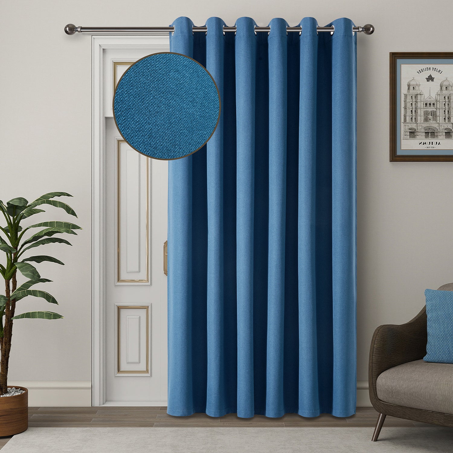 Blue Blackout Linen Curtains