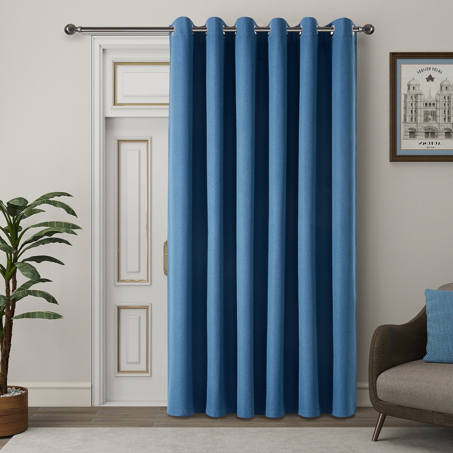 Blue Blackout Linen Curtains