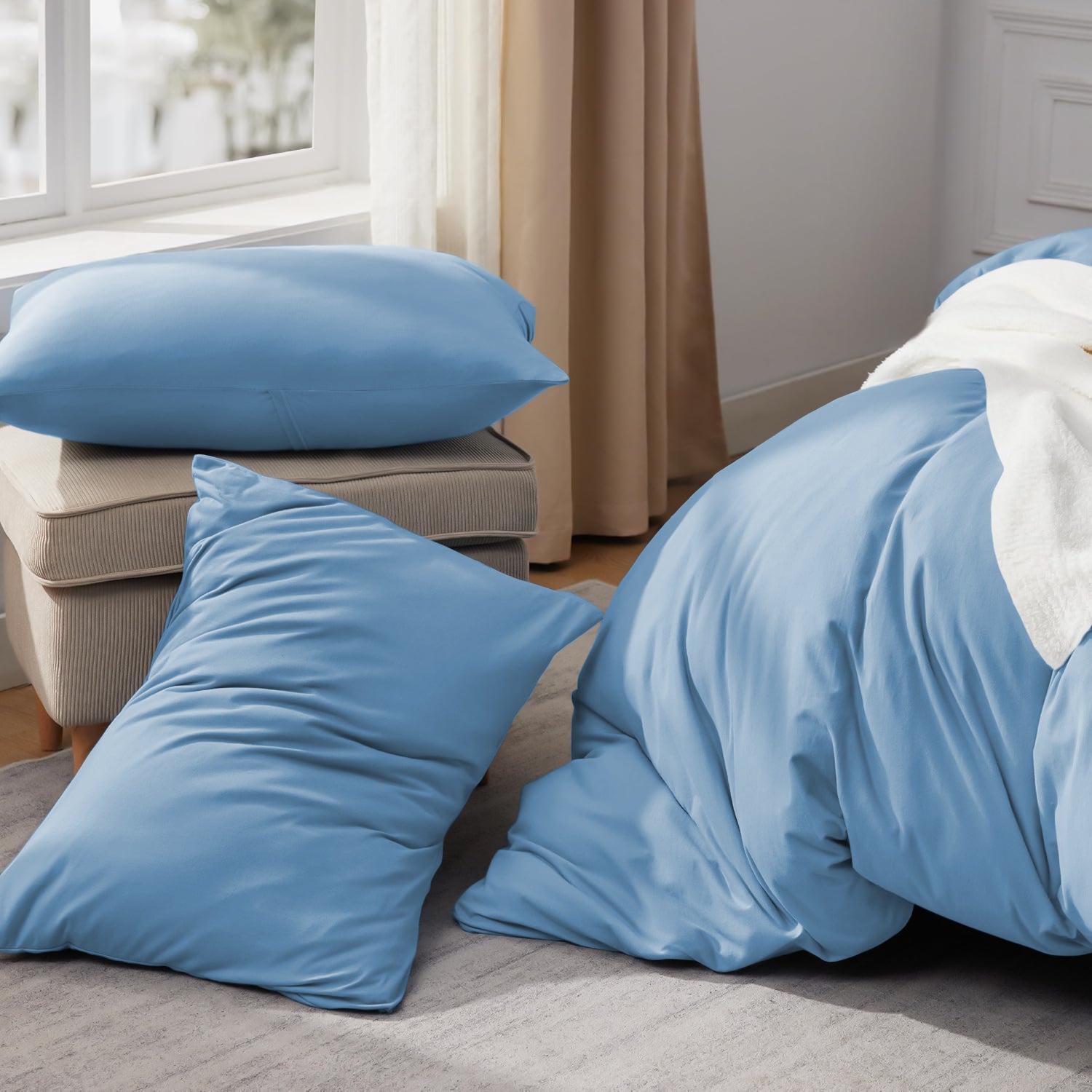 Light Blue Plain Duvet Cover & Pillowcase Set