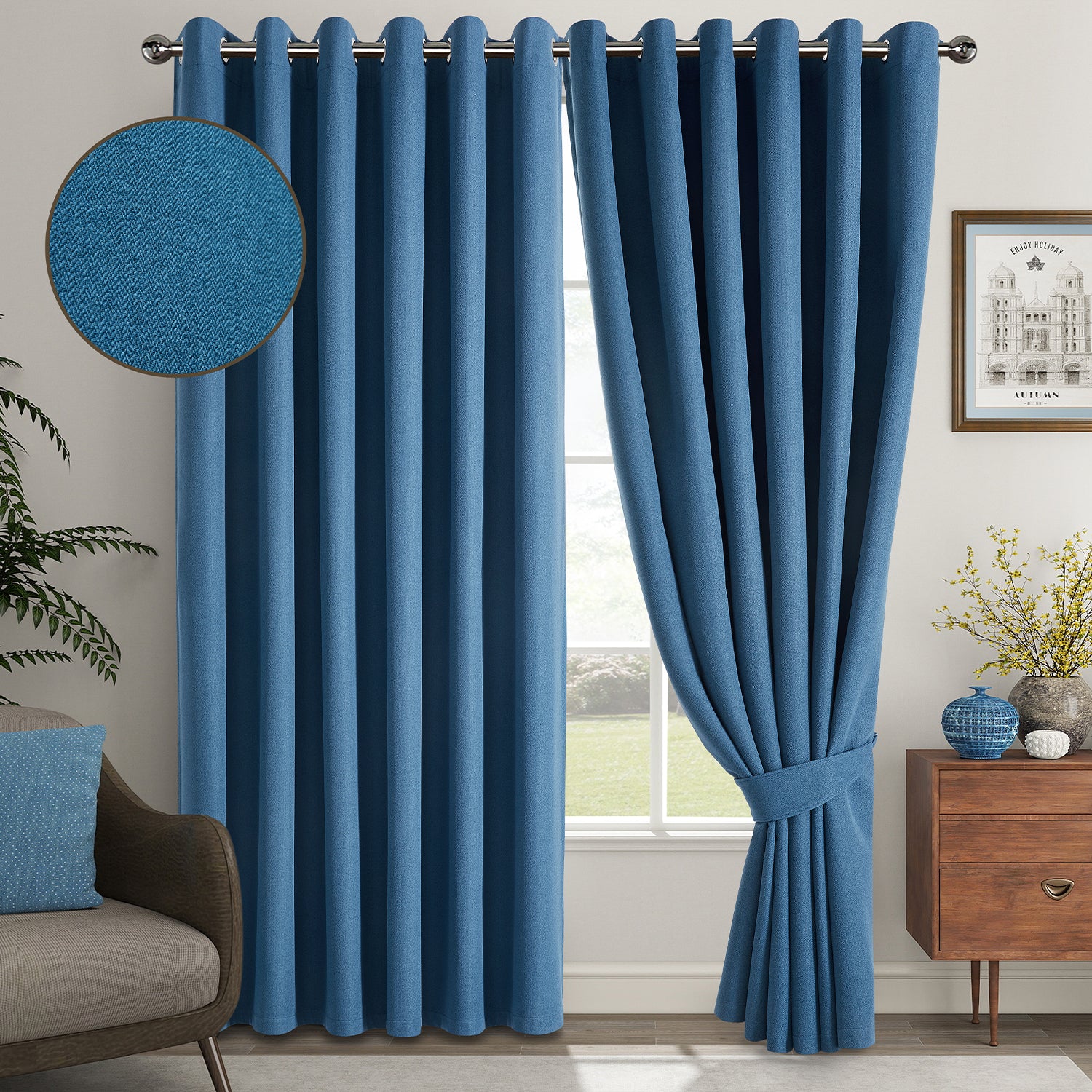 Blue Blackout Linen Curtains