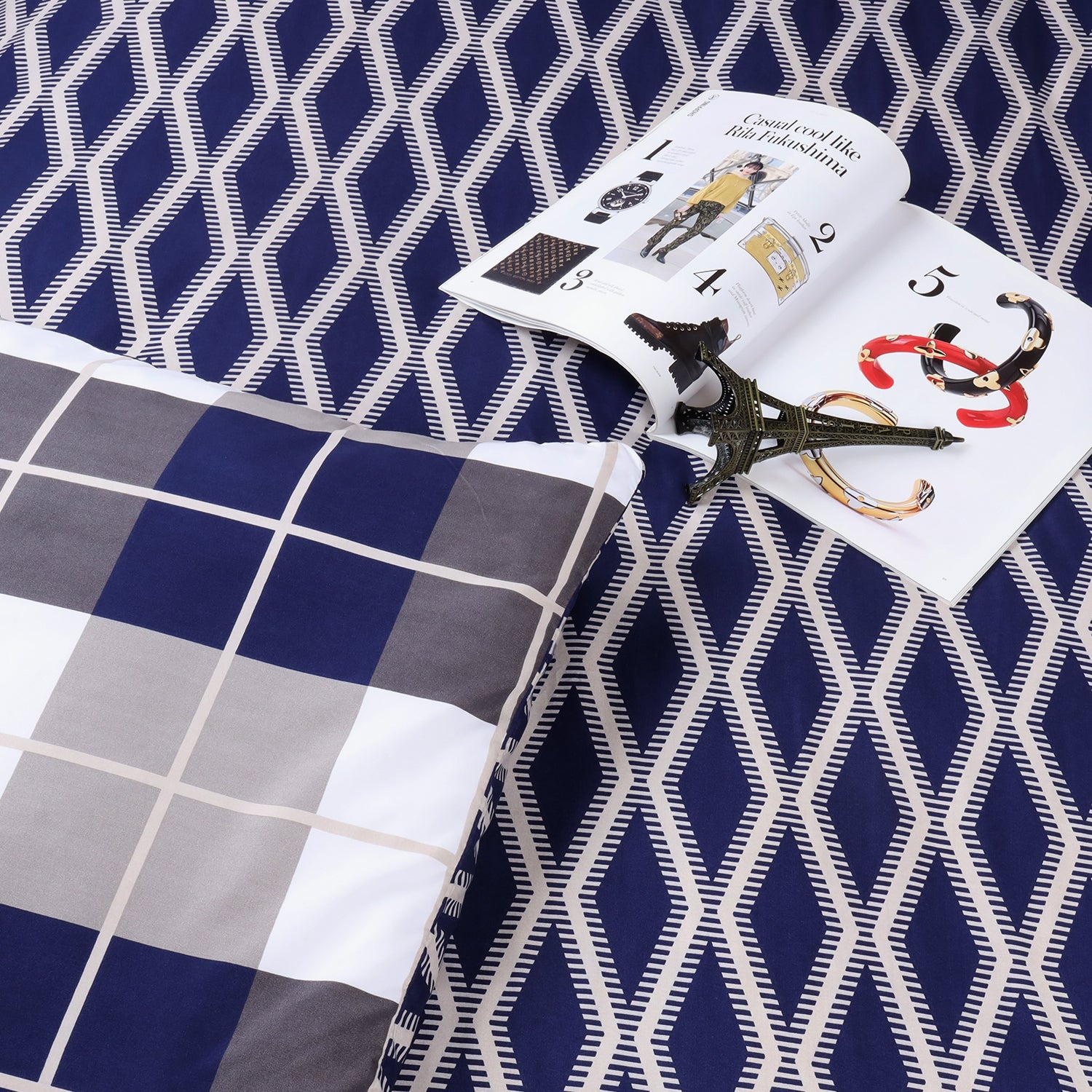 Navy Check Duvet Cover Set