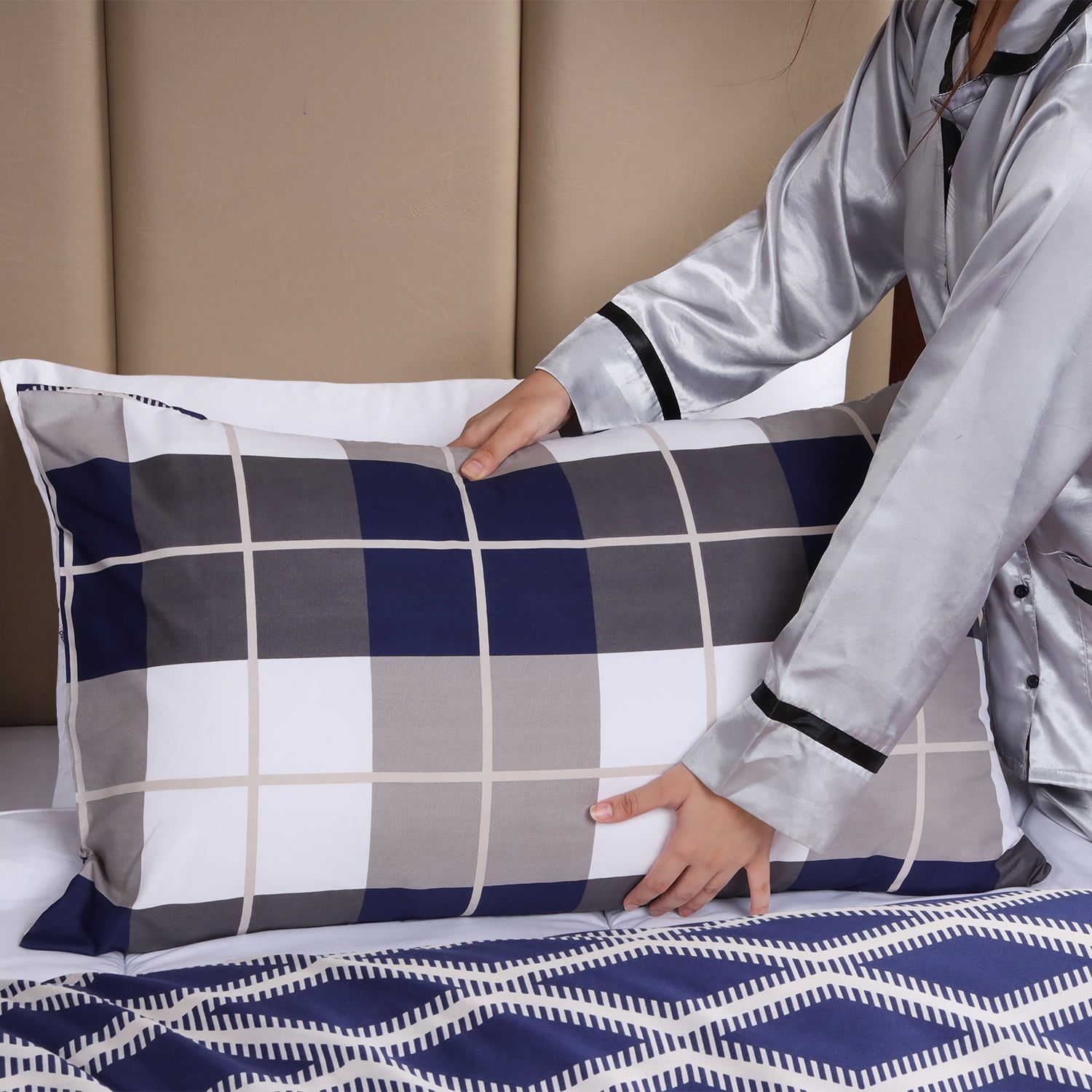 Navy Check Duvet Cover Set