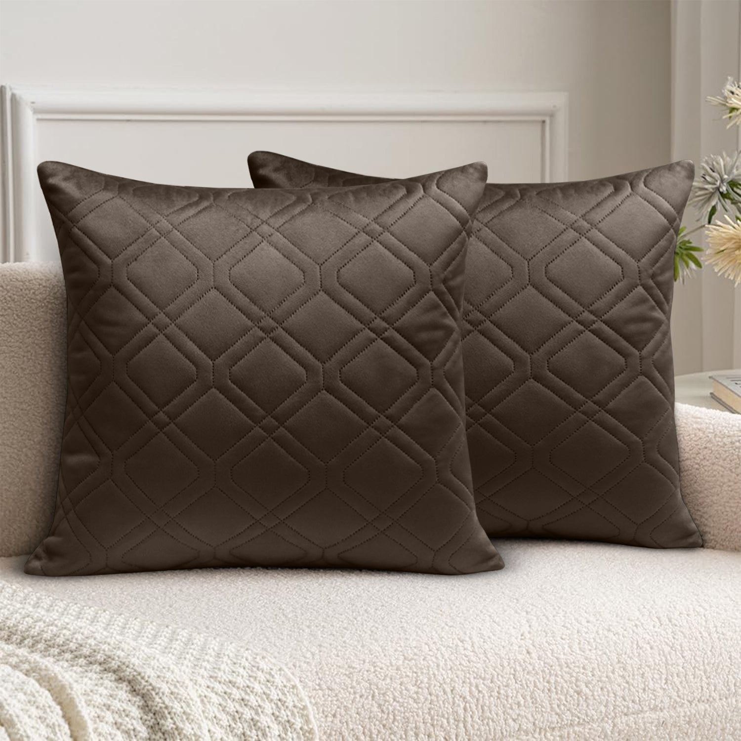 Pack Of 2 Embossed Velvet Cushion Cover Diamond Pattern