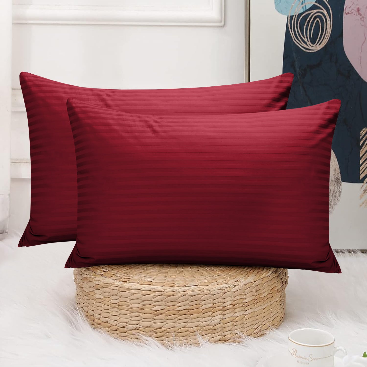 Burgundy Striped pillowcases