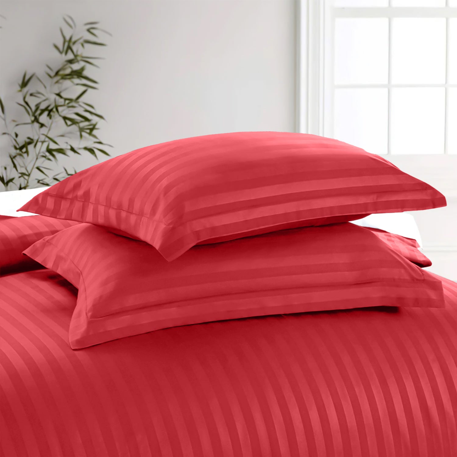 Striped Burgundy Duvet Cover Set