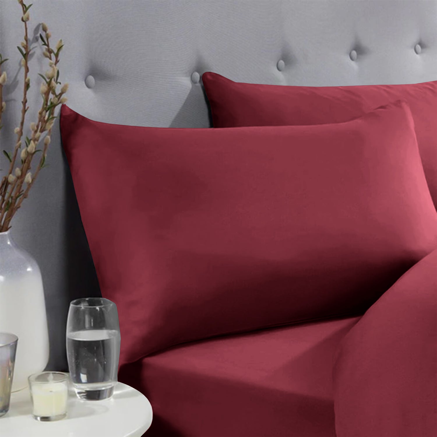 Burgundy Pillowcases Plain Dye Pair