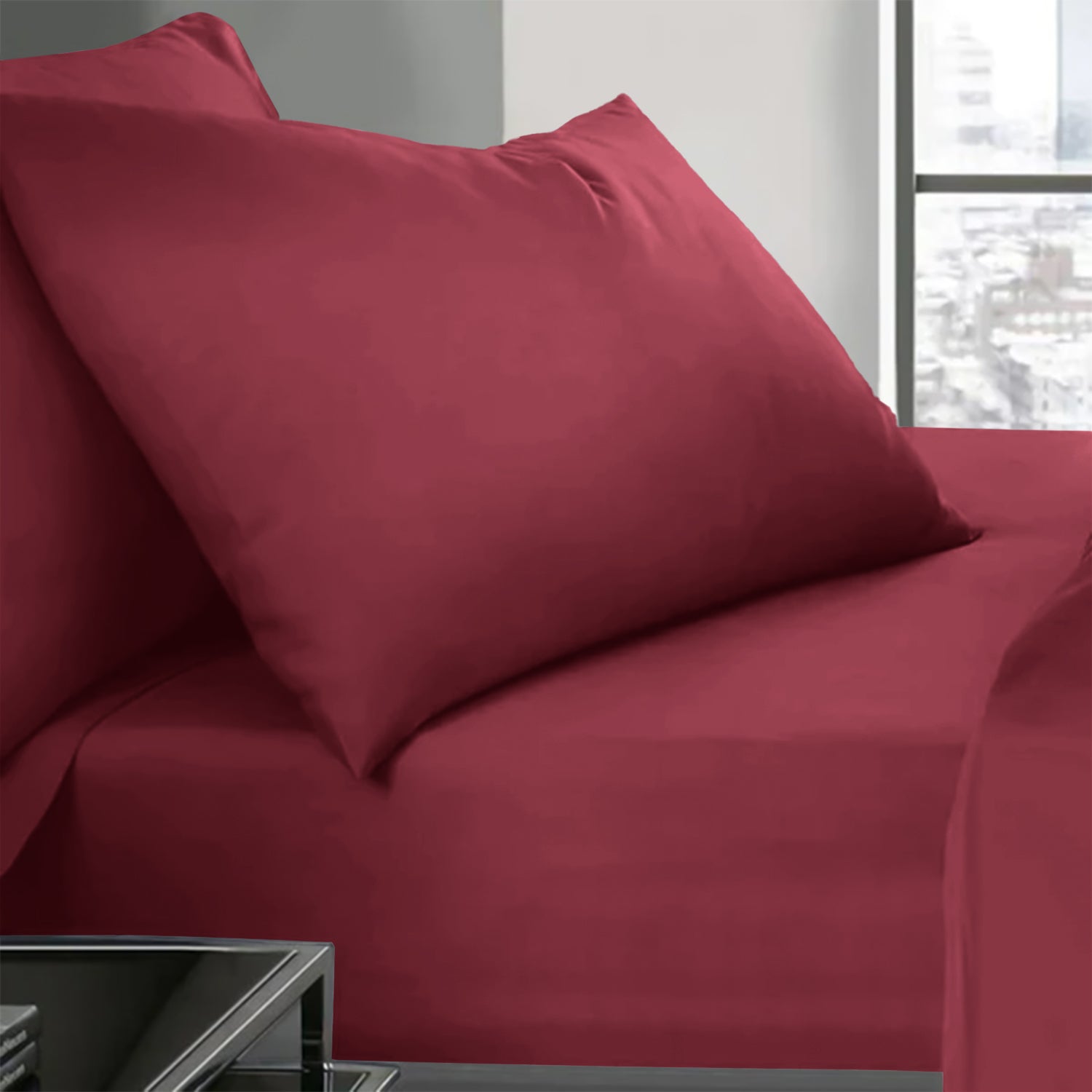 Burgundy Pillowcases Plain Dye Pair