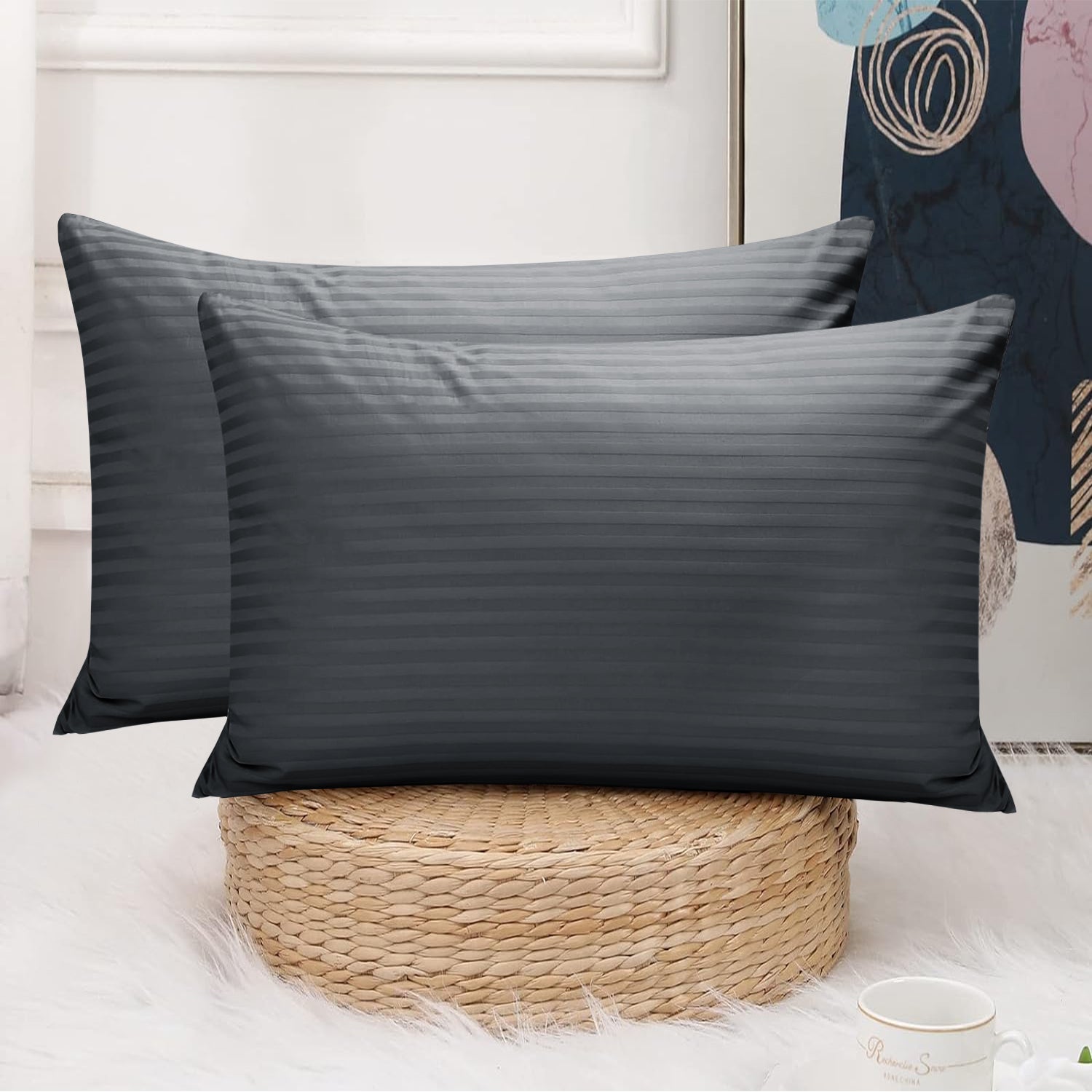 Charcoal Striped pillowcases