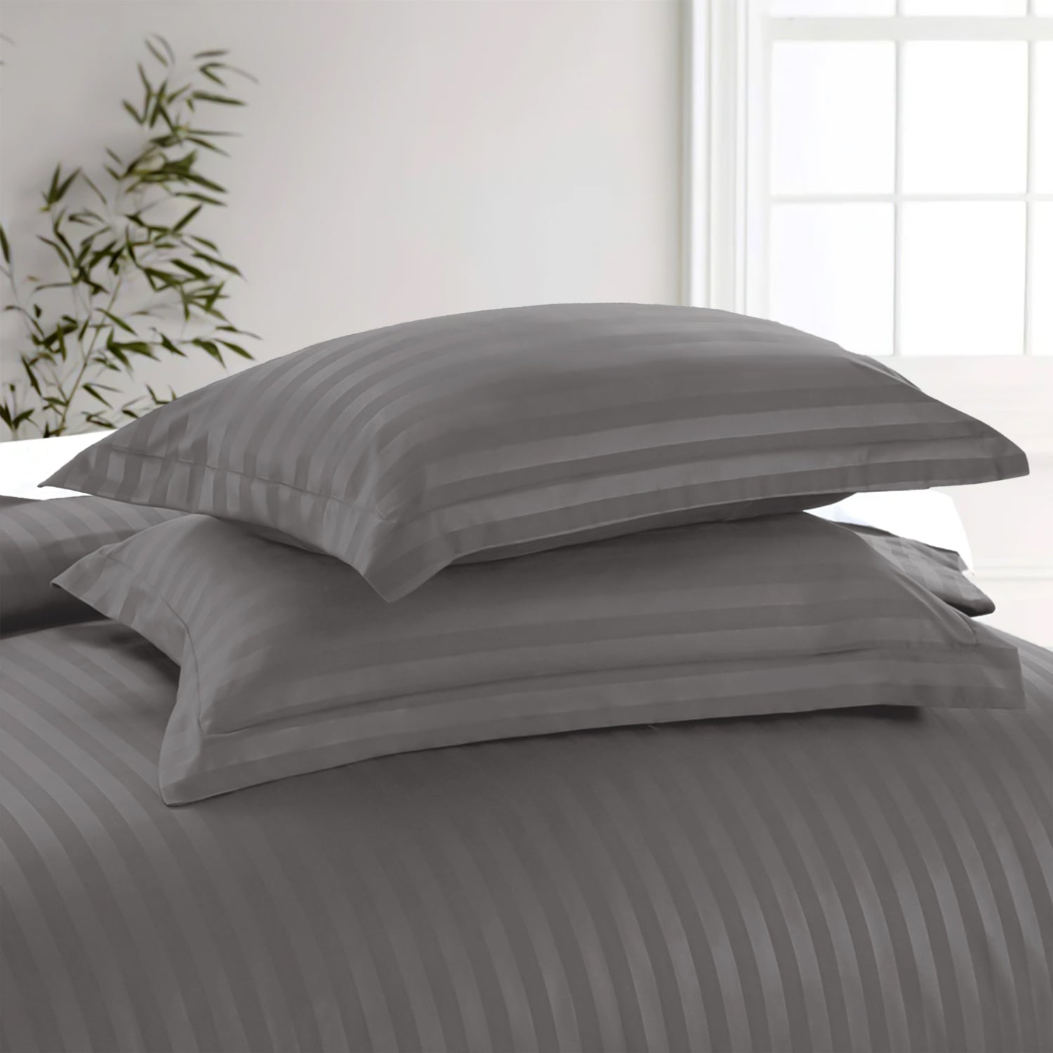 Grey Stripe Duvet Cover Set Soft Microfiber Luxury Bedding with Pillowcases