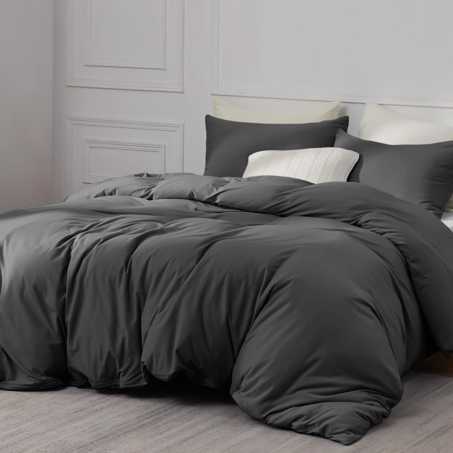 Plain Dyed Soft Touch Charcoal Bedding Set