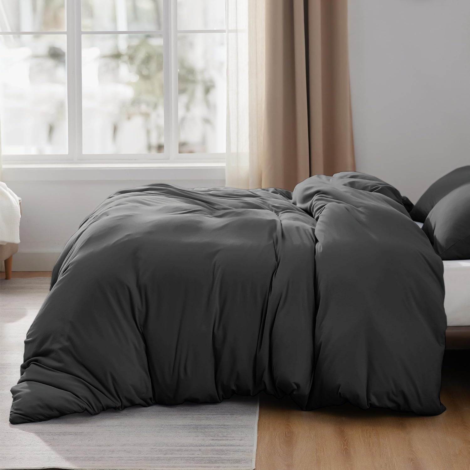 Plain Dyed Soft Touch Charcoal Bedding Set