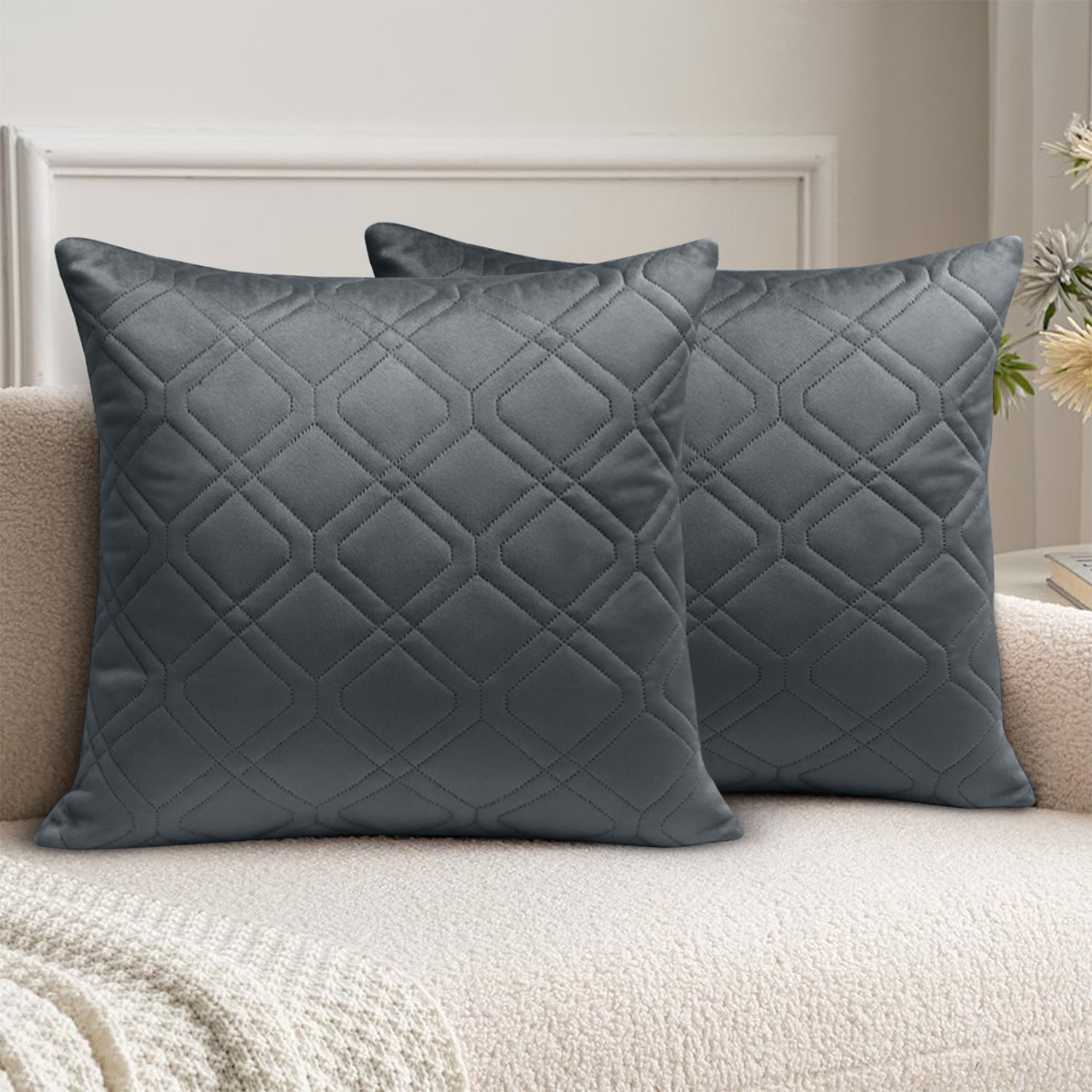 Pack Of 2 Embossed Velvet Cushion Cover Diamond Pattern