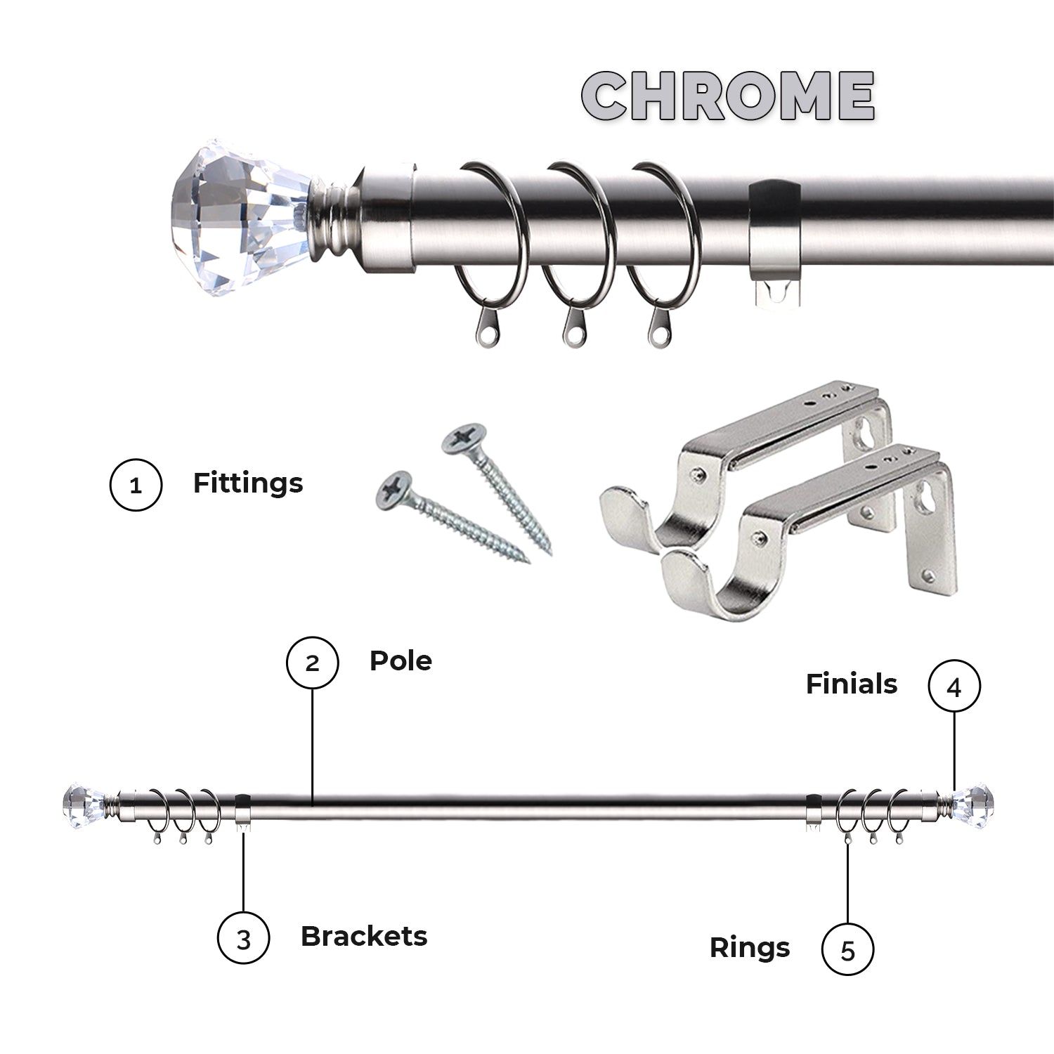 Eyelet Curtain Pole With Sapphire Finials