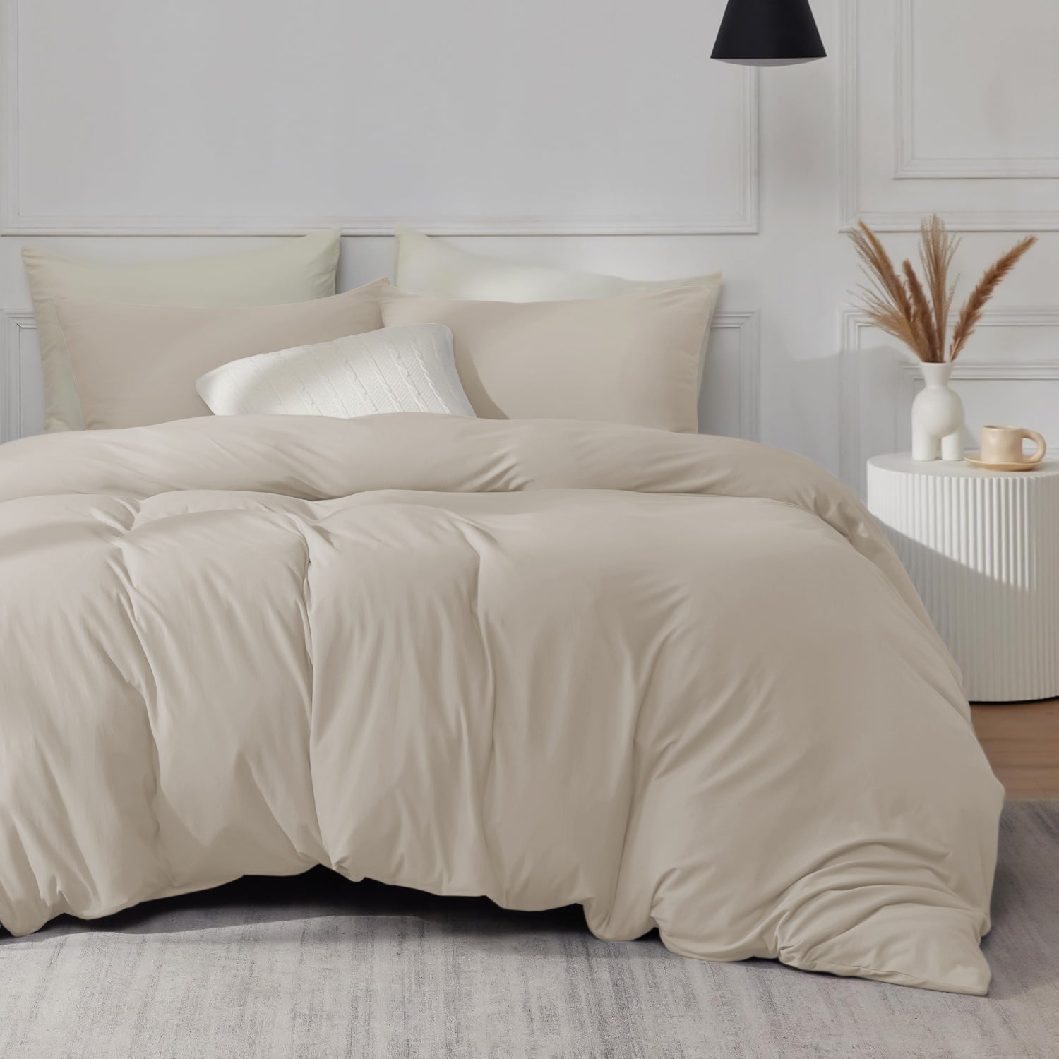 Cream Duvet Cover Bedding Set Plain Dyed