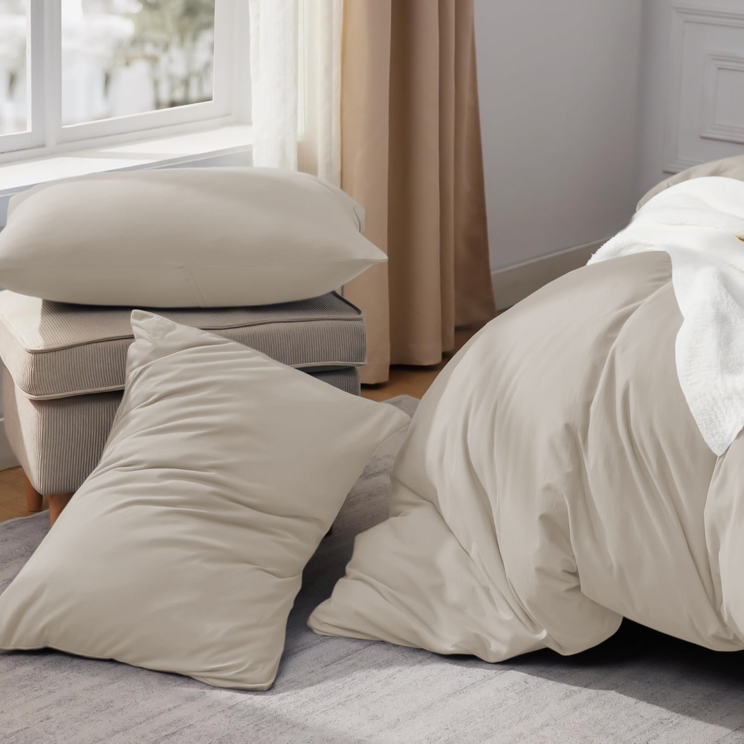 Cream Duvet Cover Bedding Set Plain Dyed