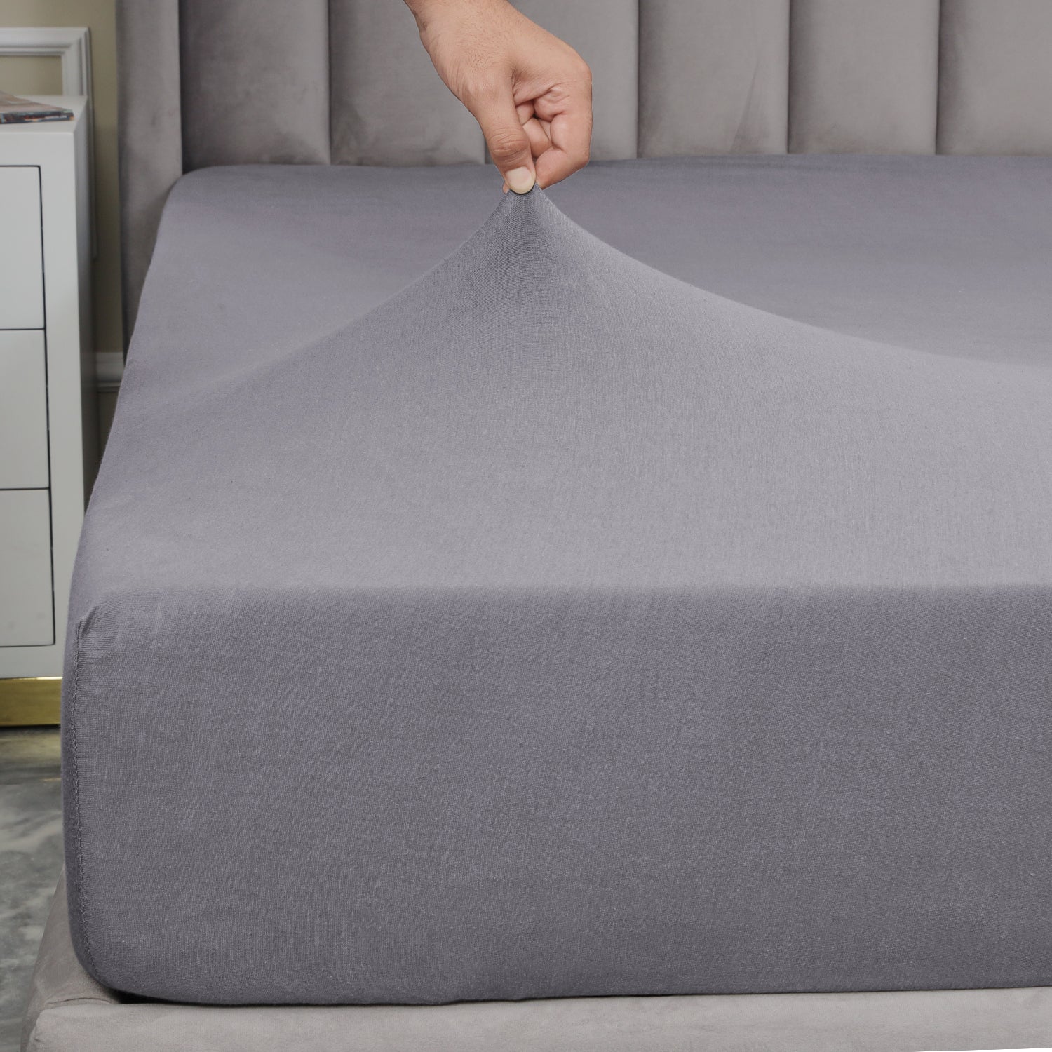 Grey Jersey cotton Fitted Sheet