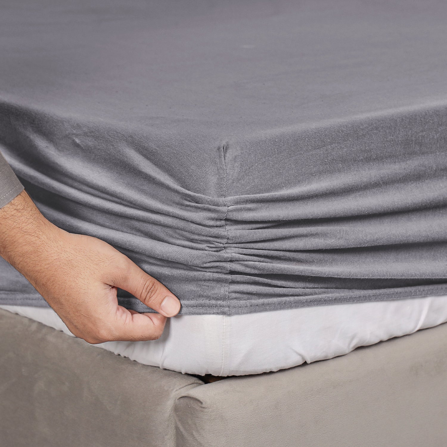 Grey Jersey cotton Fitted Sheet