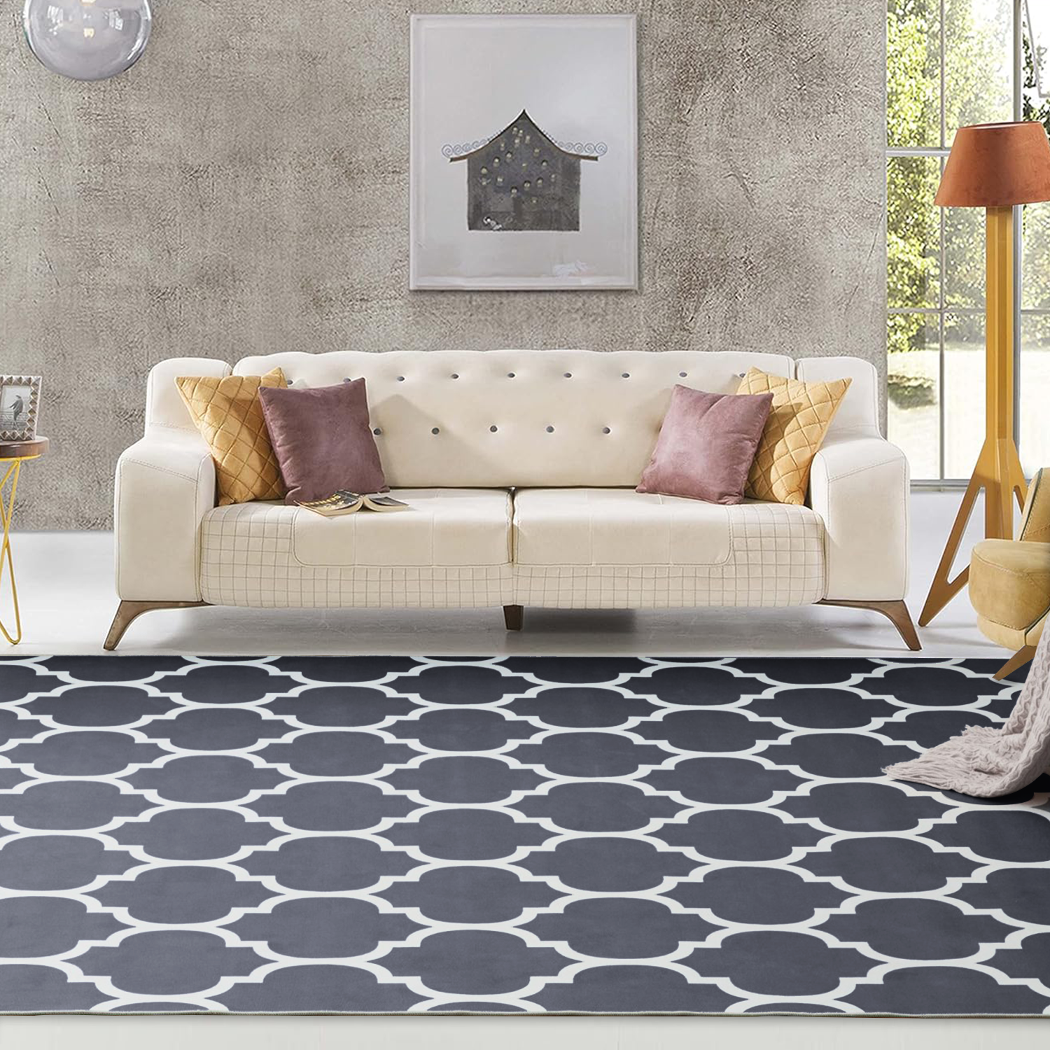 Grey Geometric Rug Printed