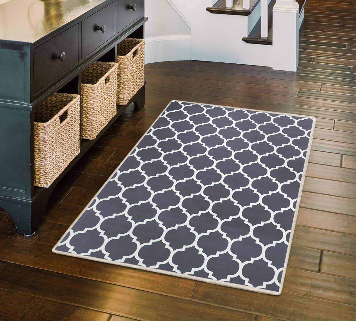 Grey Geometric Rug Printed