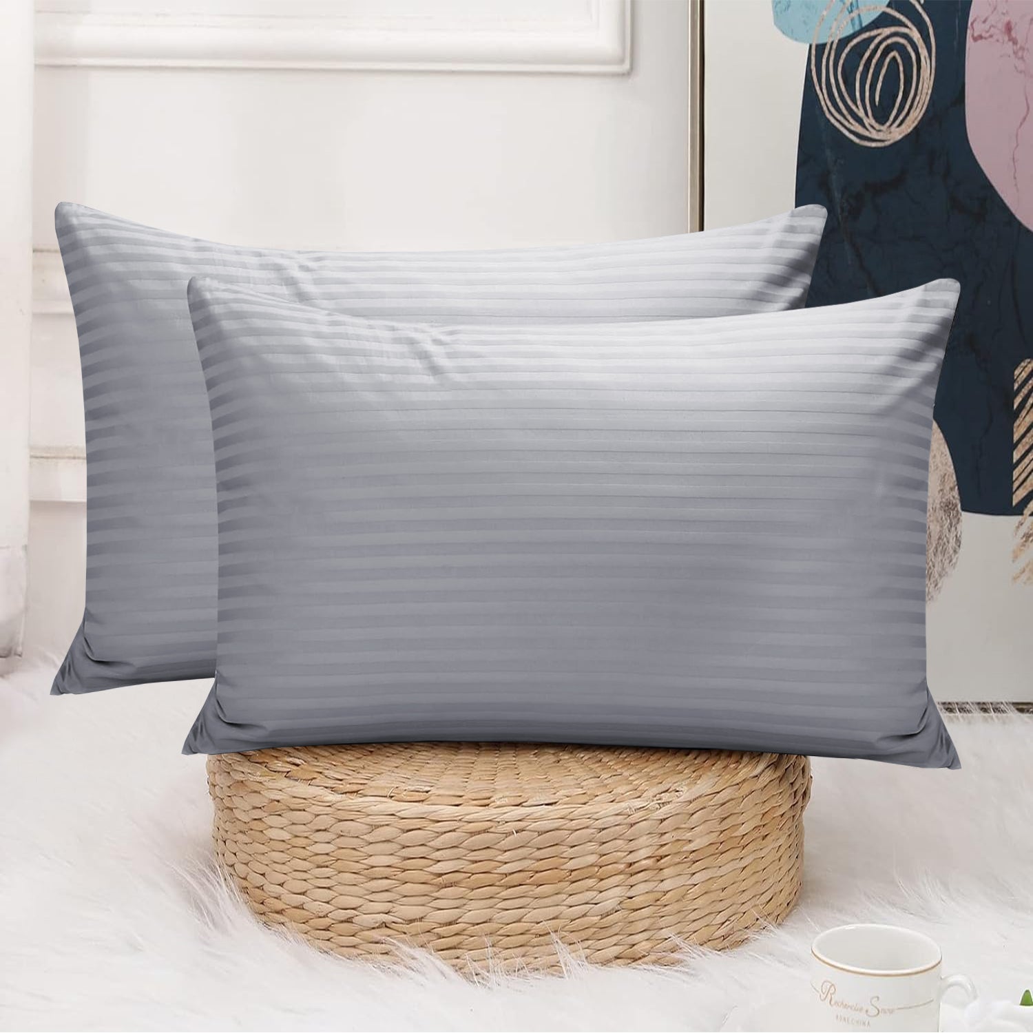 Grey Striped pillowcases