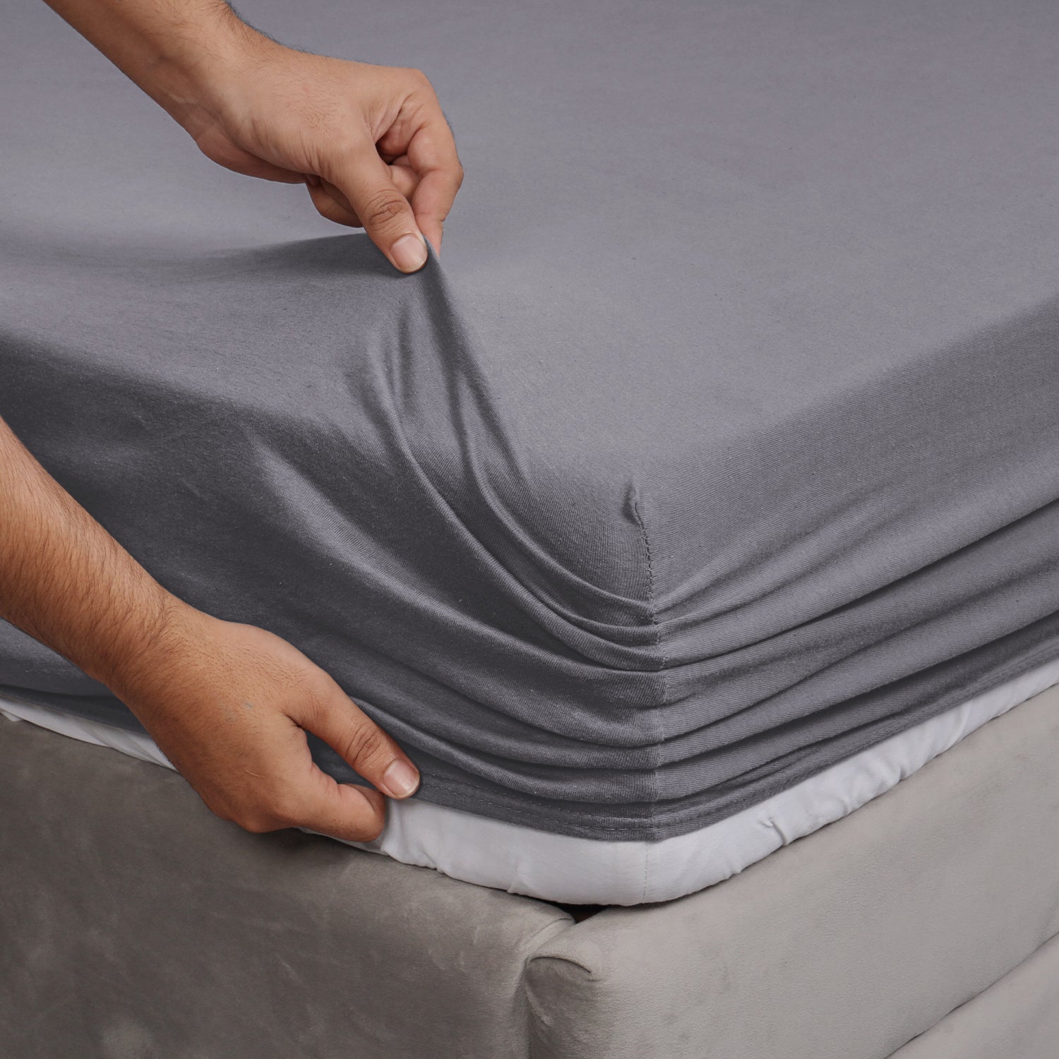 Grey Jersey cotton Fitted Sheet