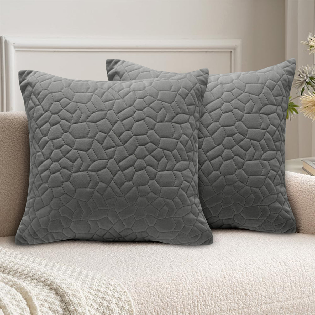18x18 Pack Of 2 Velvet Cushion Cover Pebbles Pattern