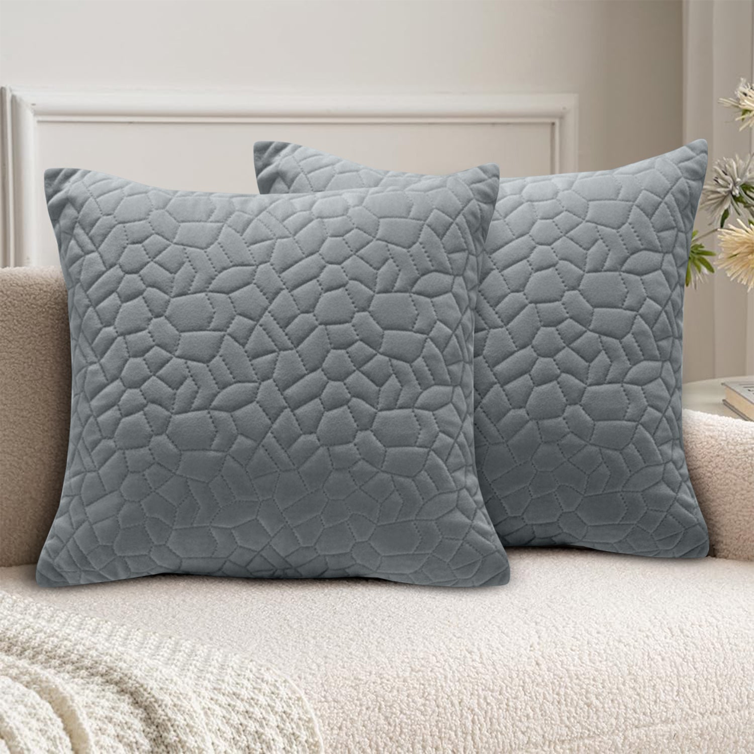 18x18 Pack Of 2 Velvet Cushion Cover Pebbles Pattern