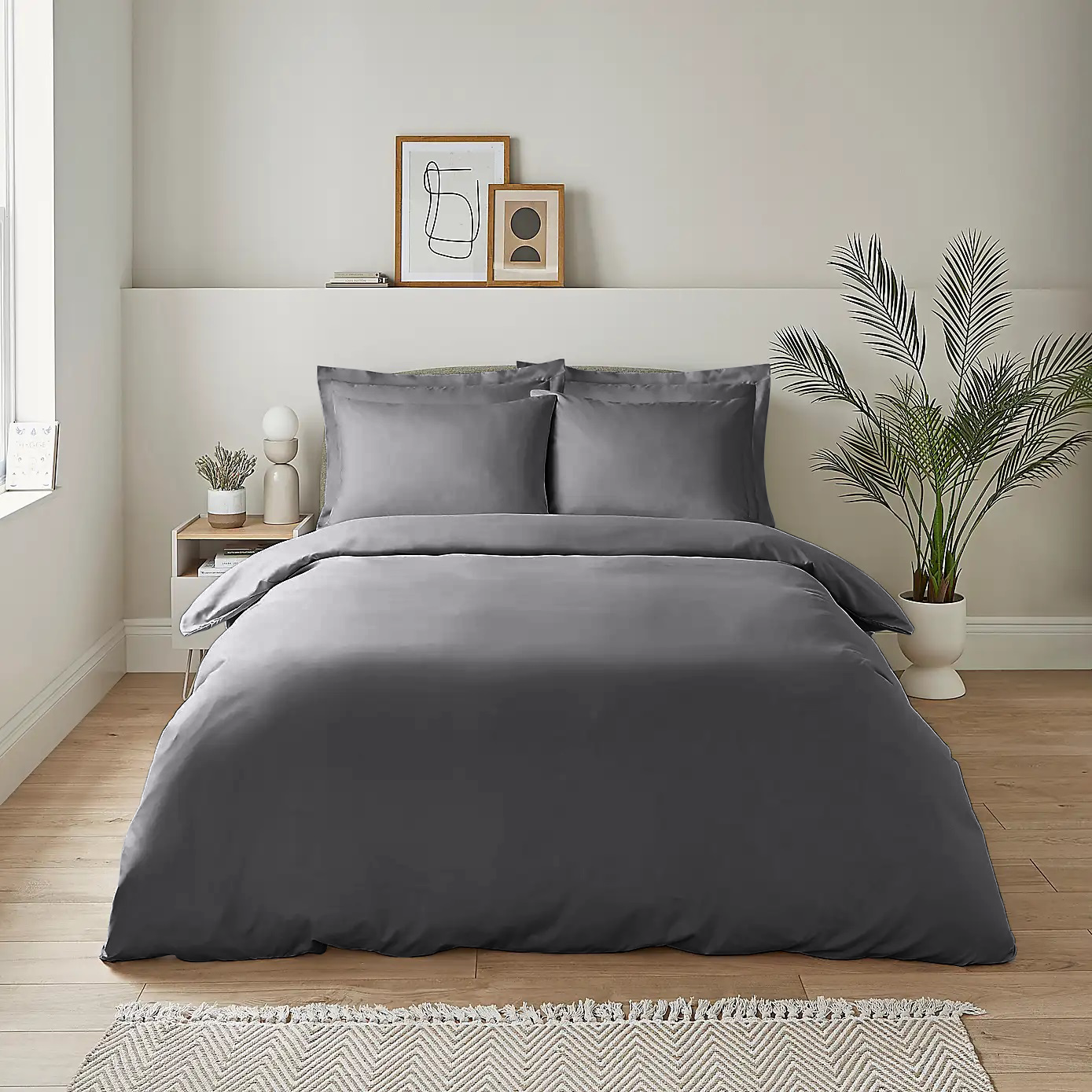 Grey Duvet Cover Bedding Set Plain Dyed