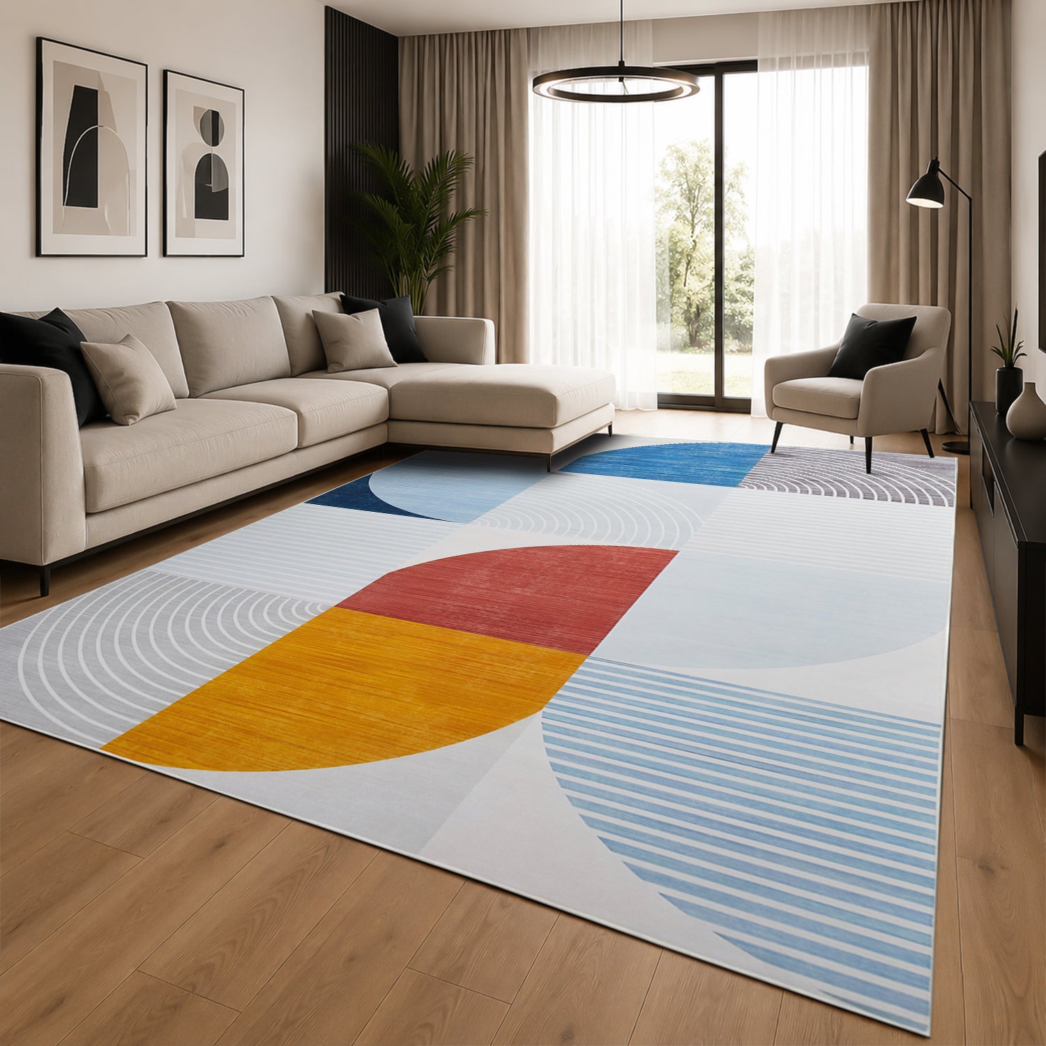 Large neutral rug for living room