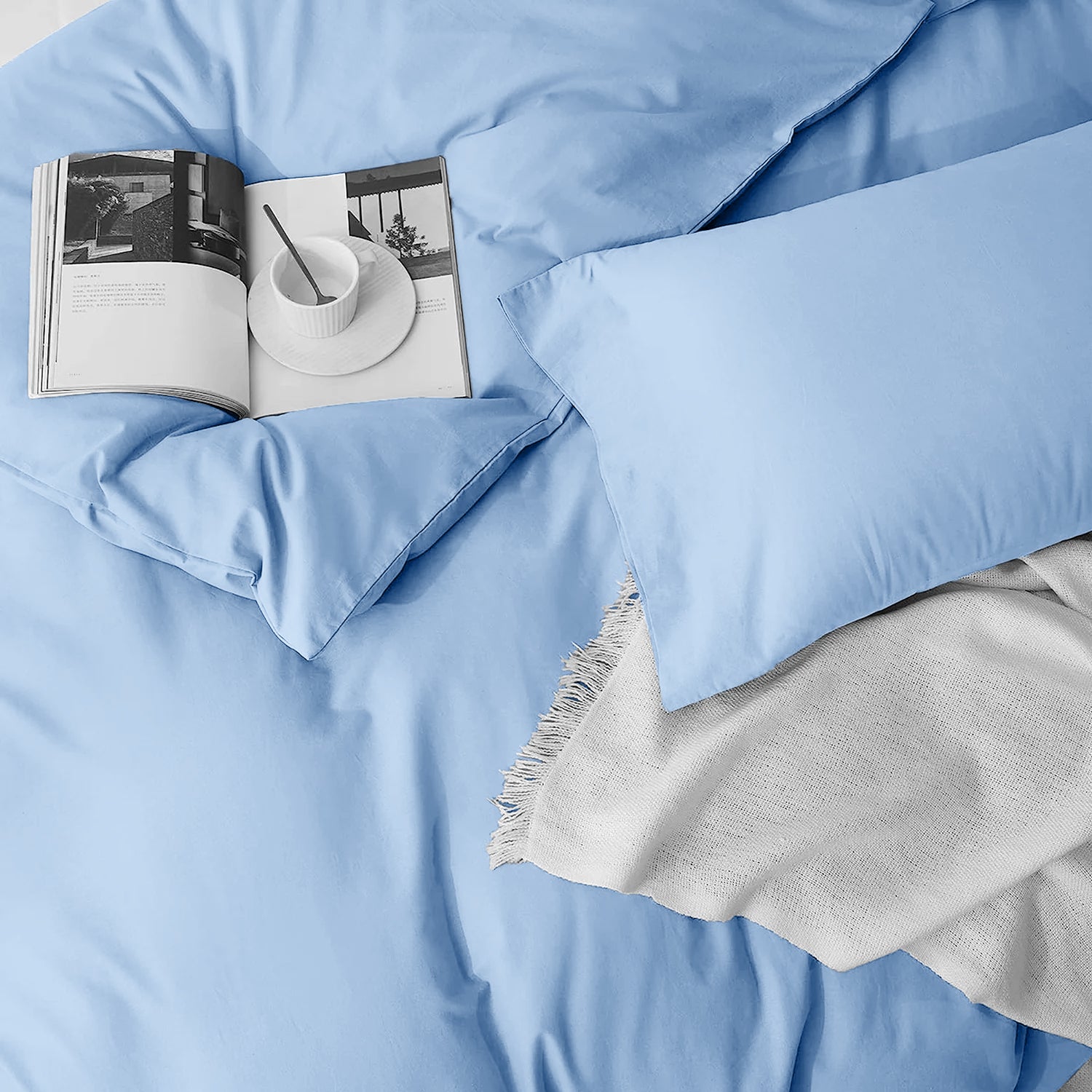 4 Piece Plain Bedding Set Duvet Cover, Pillowcases & Fitted Sheet